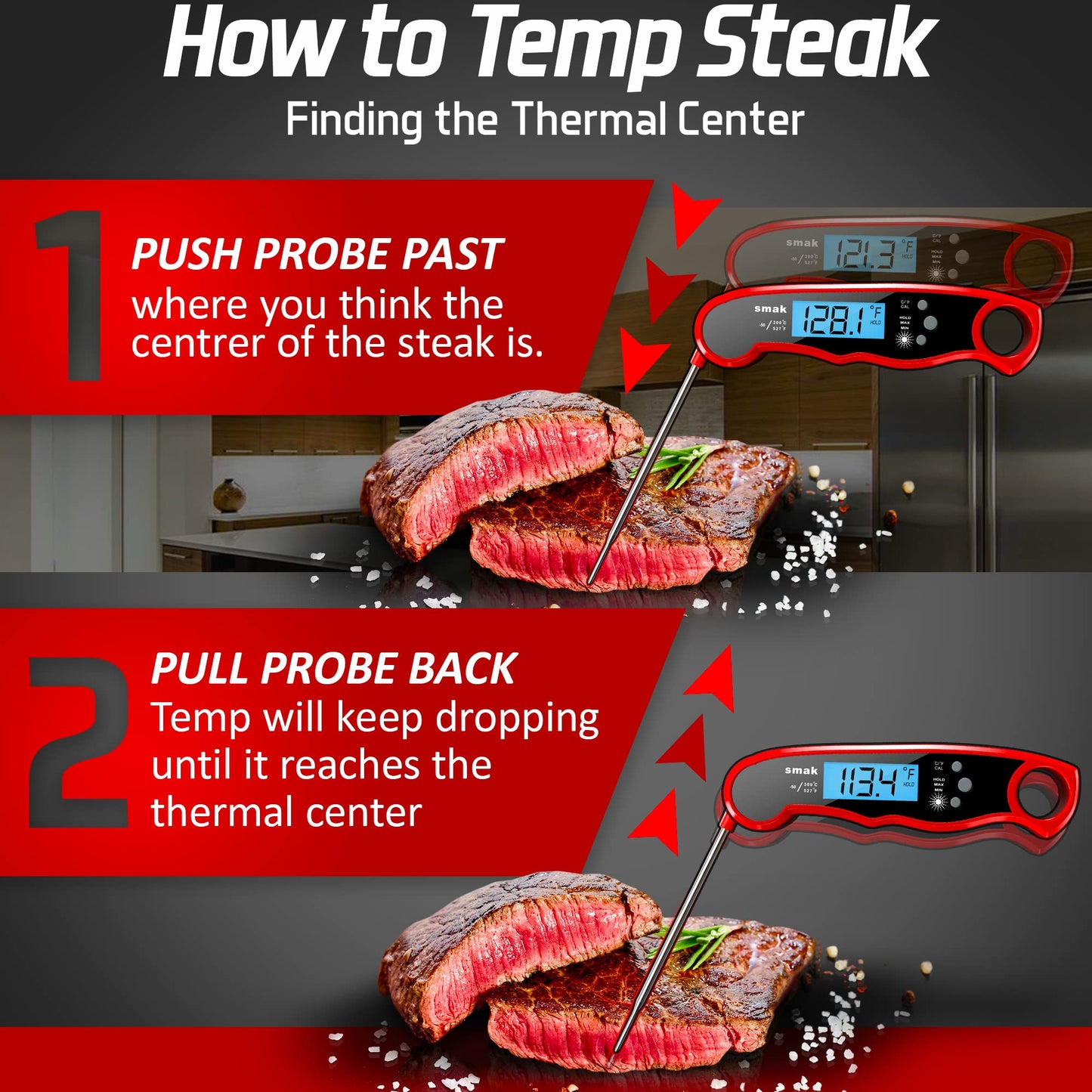 Digital Instant Read Meat Thermometer - Waterproof Kitchen Food Cooking Thermometer with Backlight LCD - Best Super Fast Electric Meat Thermometer Probe for BBQ Grilling Smoker Baking Turkey