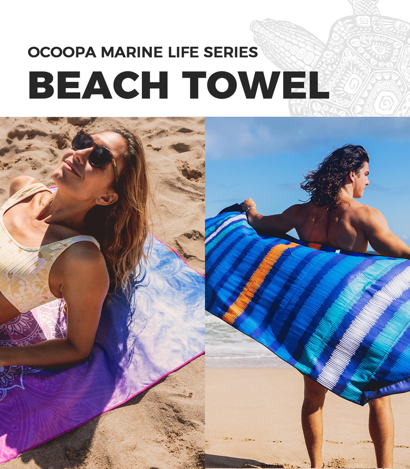 OCOOPA Microfiber Beach Towel Sand Free, Extra Large 71''X32'' Oversized Towels, Lightweight Compact Quick Dry Absorbent Pool Towel for Bath,Camping,Swimming,Travel Accessories