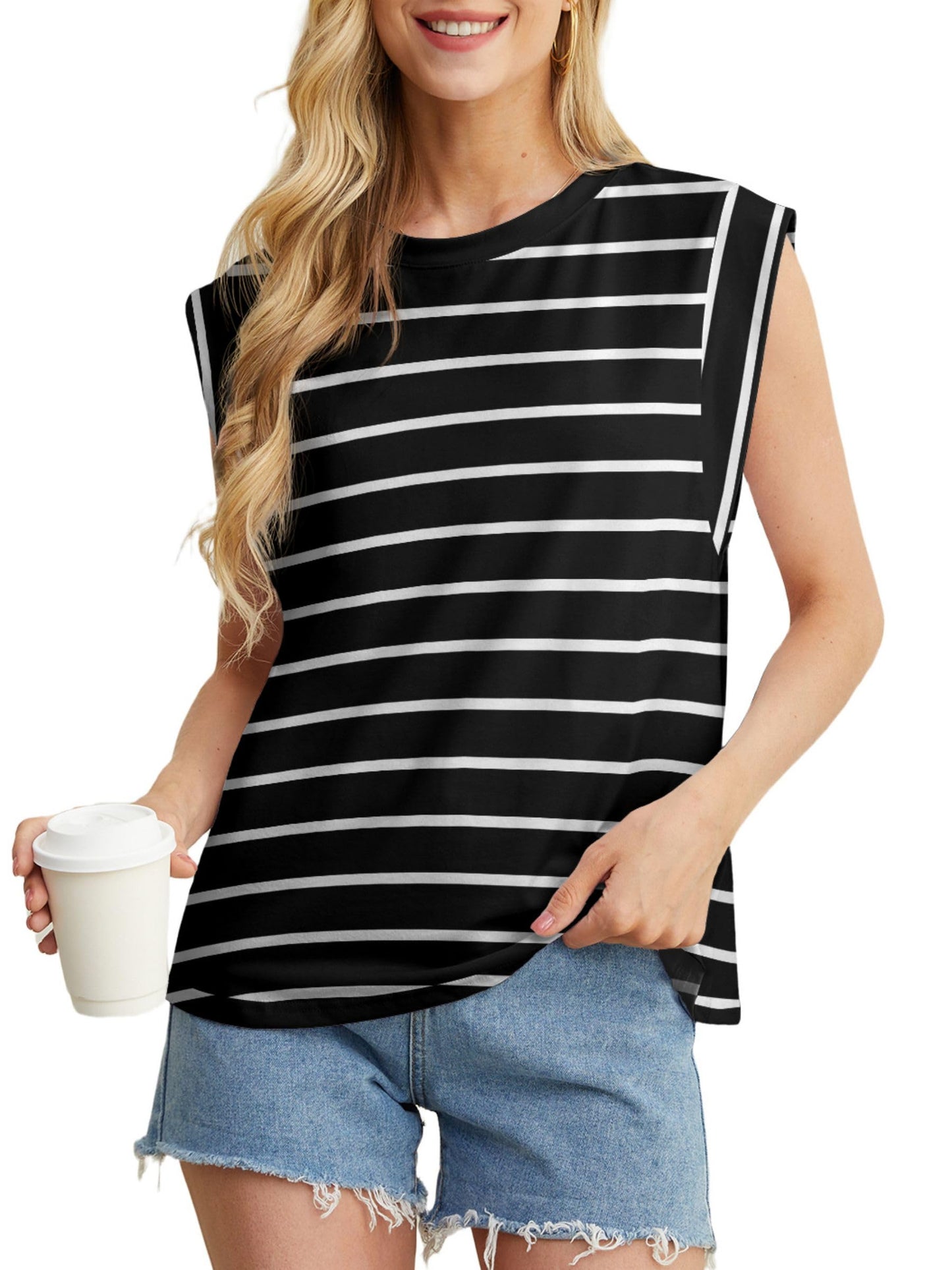 GRECERELLE Cap Sleeve Tops for Women Summer Tank Top Casual Loose Crew Neck Basic Tee Shirts