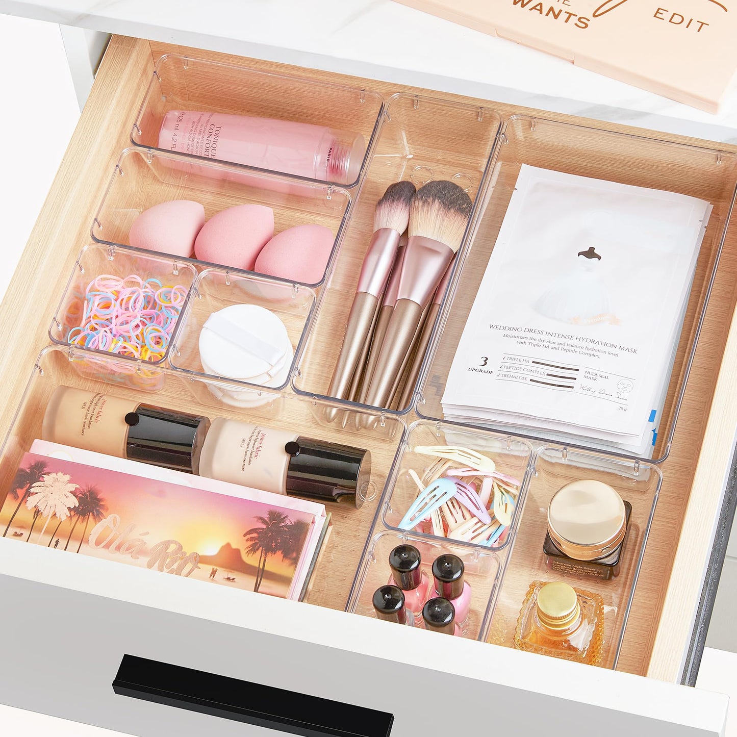 Vtopmart 25 PCS Plastic Clear Drawer Organizer, Acrylic Desk Drawer organizers, Organization and Storage for Makeup, Bathroom, Office, kitchen, Bedroom