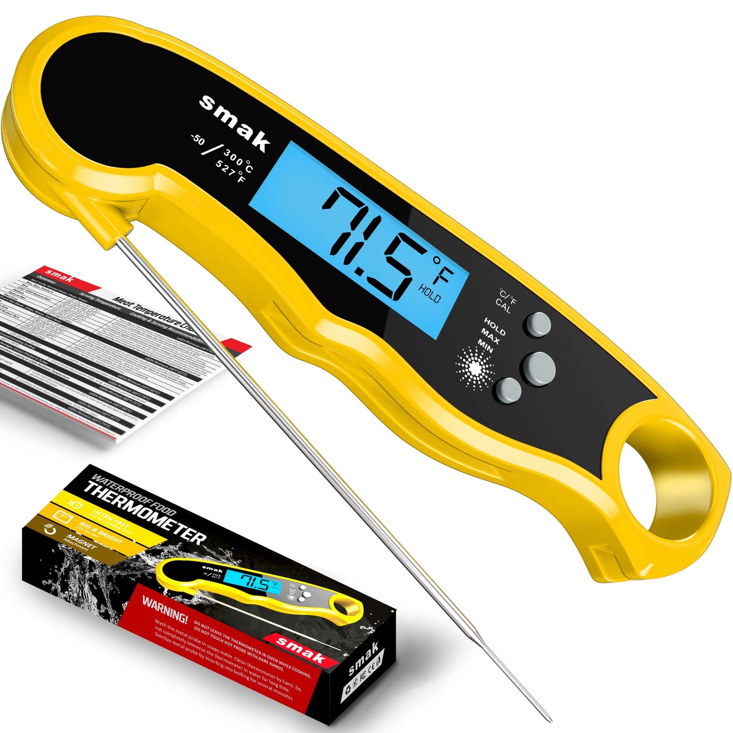 Digital Instant Read Meat Thermometer - Waterproof Kitchen Food Cooking Thermometer with Backlight LCD - Best Super Fast Electric Meat Thermometer Probe for BBQ Grilling Smoker Baking Turkey
