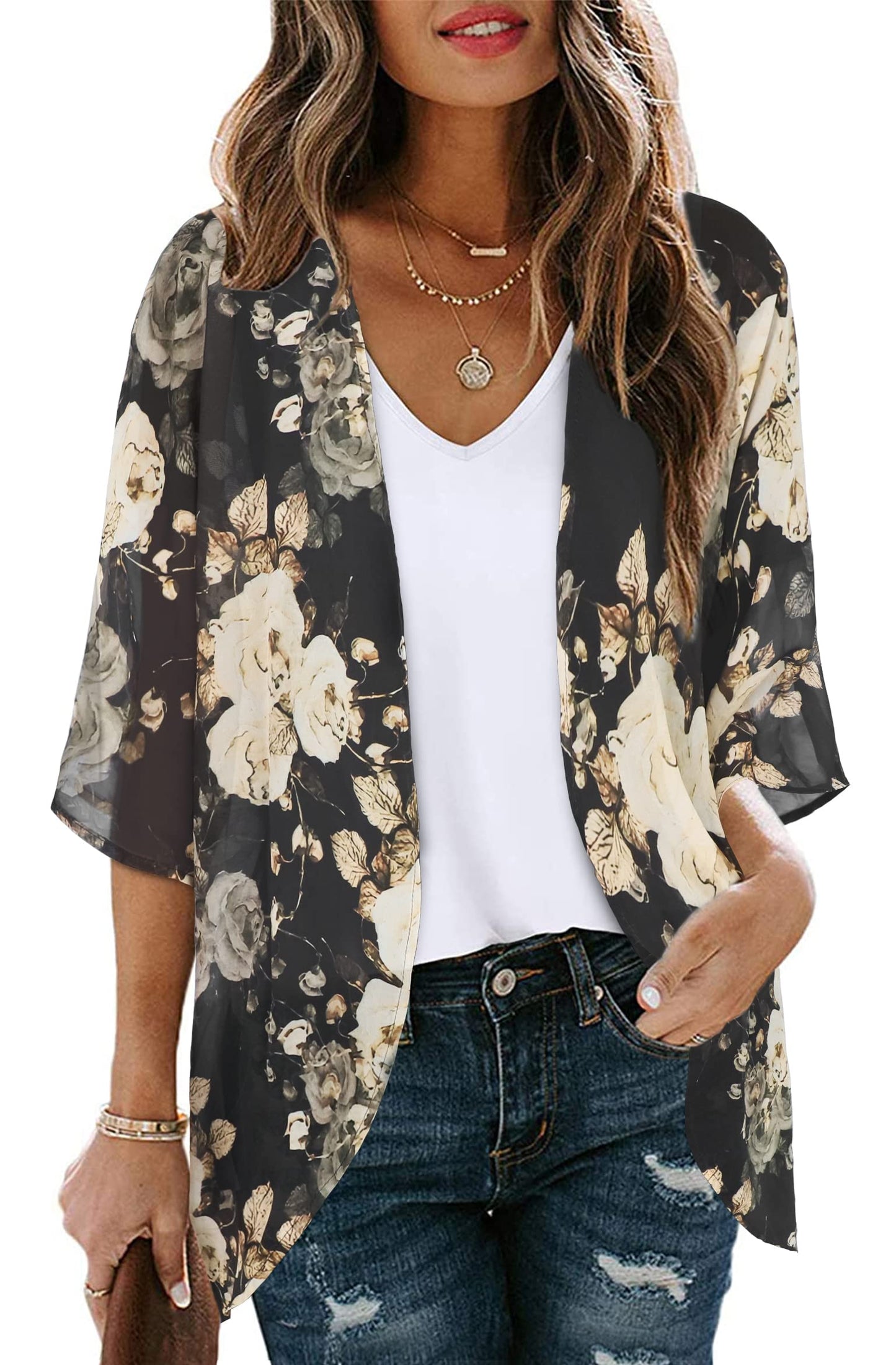 CHICALLURE Womens Summer Tops Kimono Cardigan Floral Beach Cover up Casual Jackets Shirts