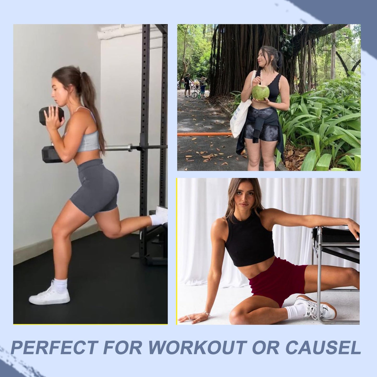 Workout Biker Shorts Women with Pockets - 3"/5" High Waisted Spandex Booty Tummy Control Gym Yoga Shorts