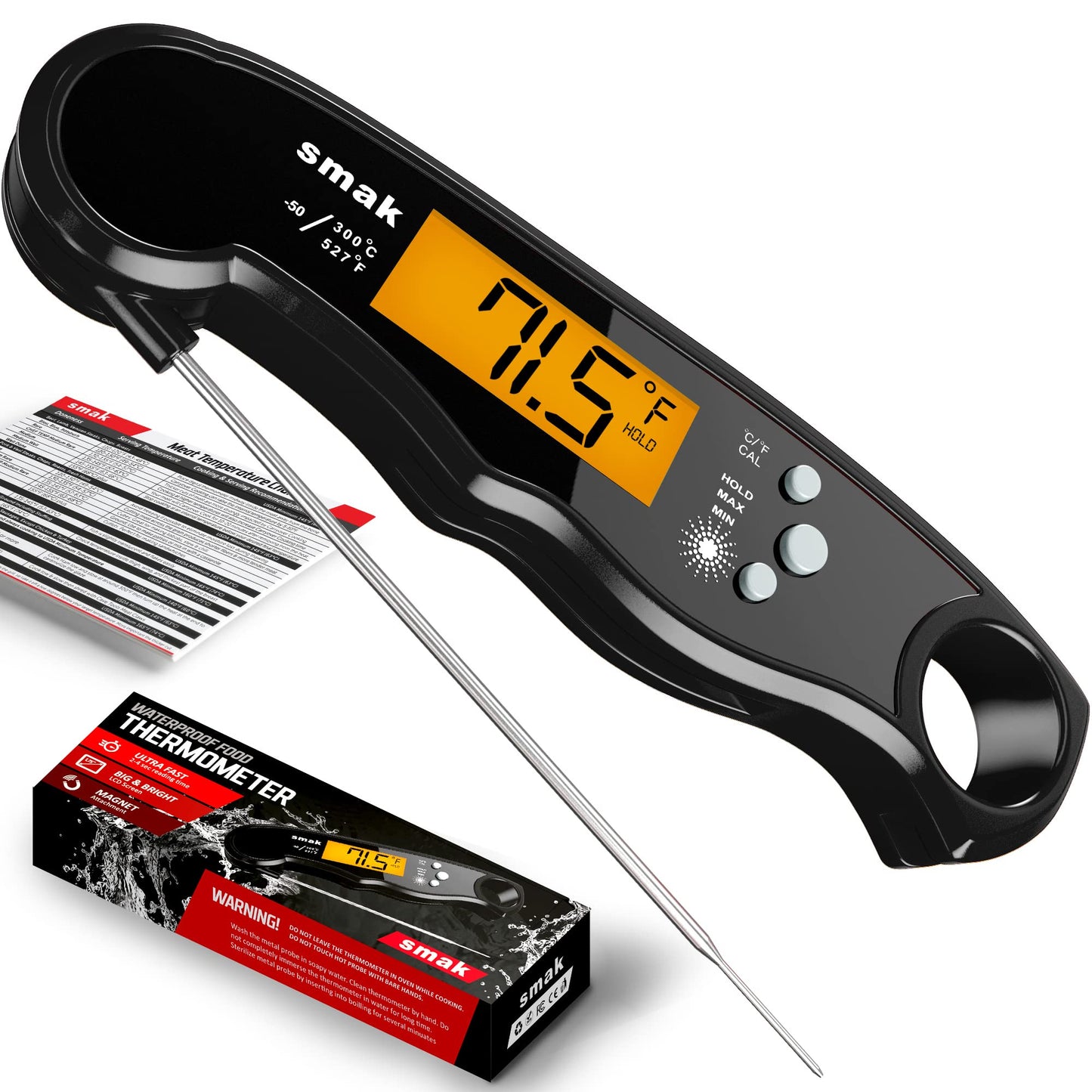 Digital Instant Read Meat Thermometer - Waterproof Kitchen Food Cooking Thermometer with Backlight LCD - Best Super Fast Electric Meat Thermometer Probe for BBQ Grilling Smoker Baking Turkey
