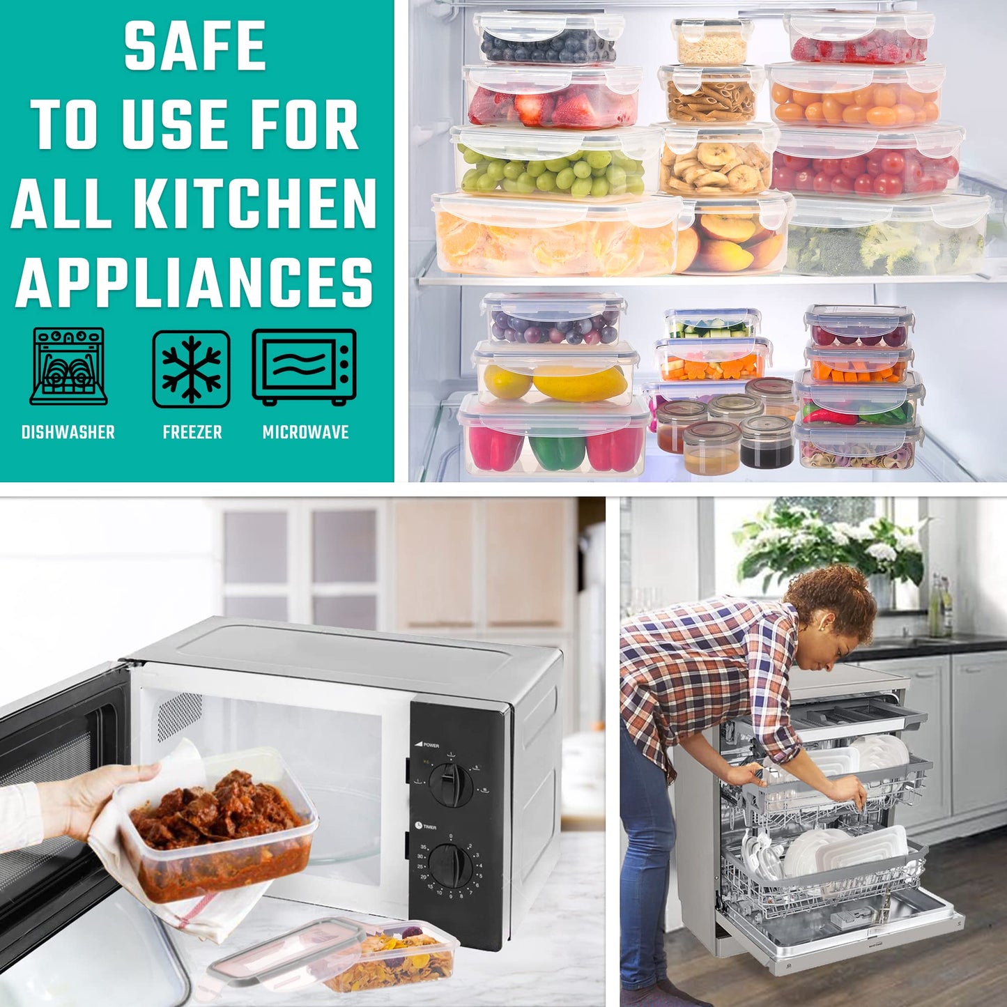 50 Pcs Large Food Storage Containers with Lids Airtight-85 oz to Sauces Box-Total 526Oz Stackable Kitchen Bowls Set Meal Prep Containers-BPA Free Leak proof Plastic Freezer Microwave safe