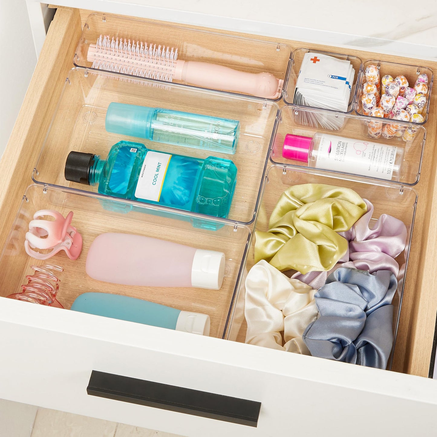 Vtopmart 25 PCS Plastic Clear Drawer Organizer, Acrylic Desk Drawer organizers, Organization and Storage for Makeup, Bathroom, Office, kitchen, Bedroom