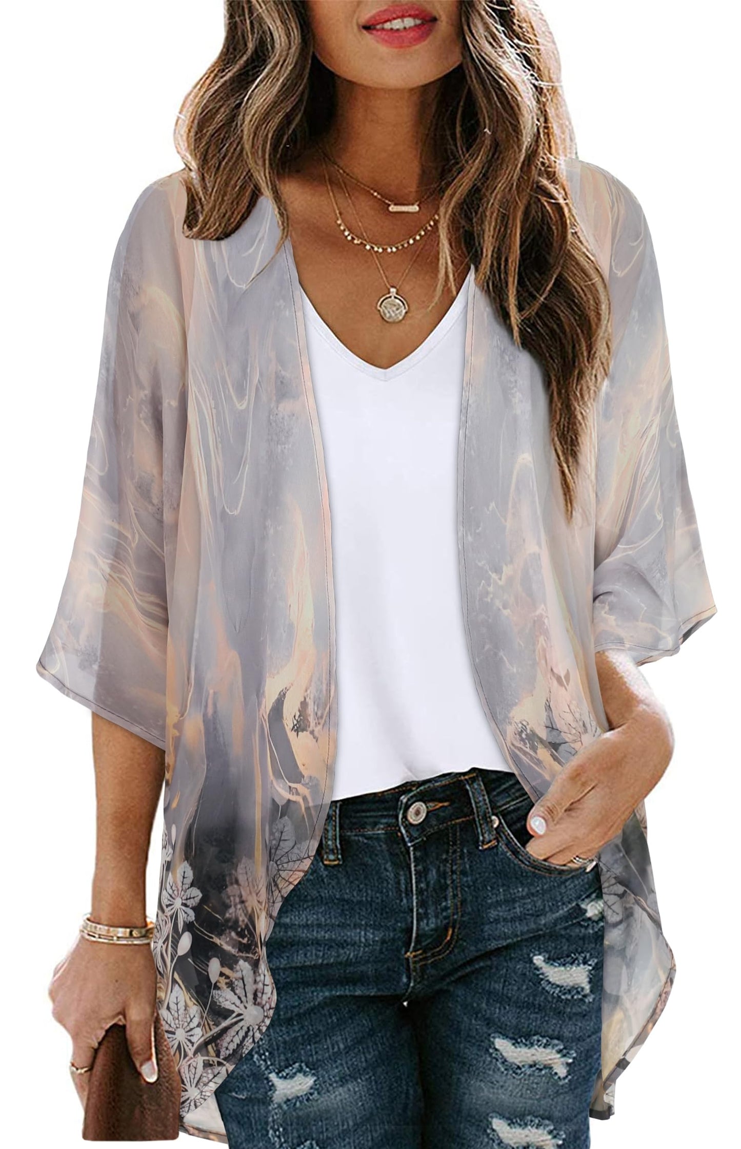 CHICALLURE Womens Summer Tops Kimono Cardigan Floral Beach Cover up Casual Jackets Shirts