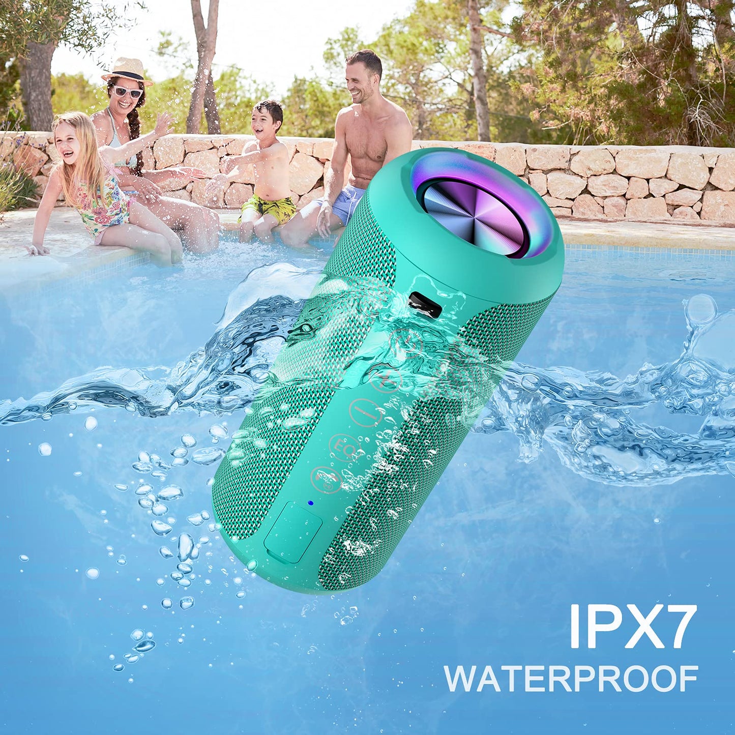 Ortizan Portable Bluetooth Speaker, IPX7 Waterproof Wireless Speaker with 24W Loud Stereo Sound, Outdoor Speakers with Bluetooth 5.0, 30H Playtime,66ft Bluetooth Range, Dual Pairing for Home