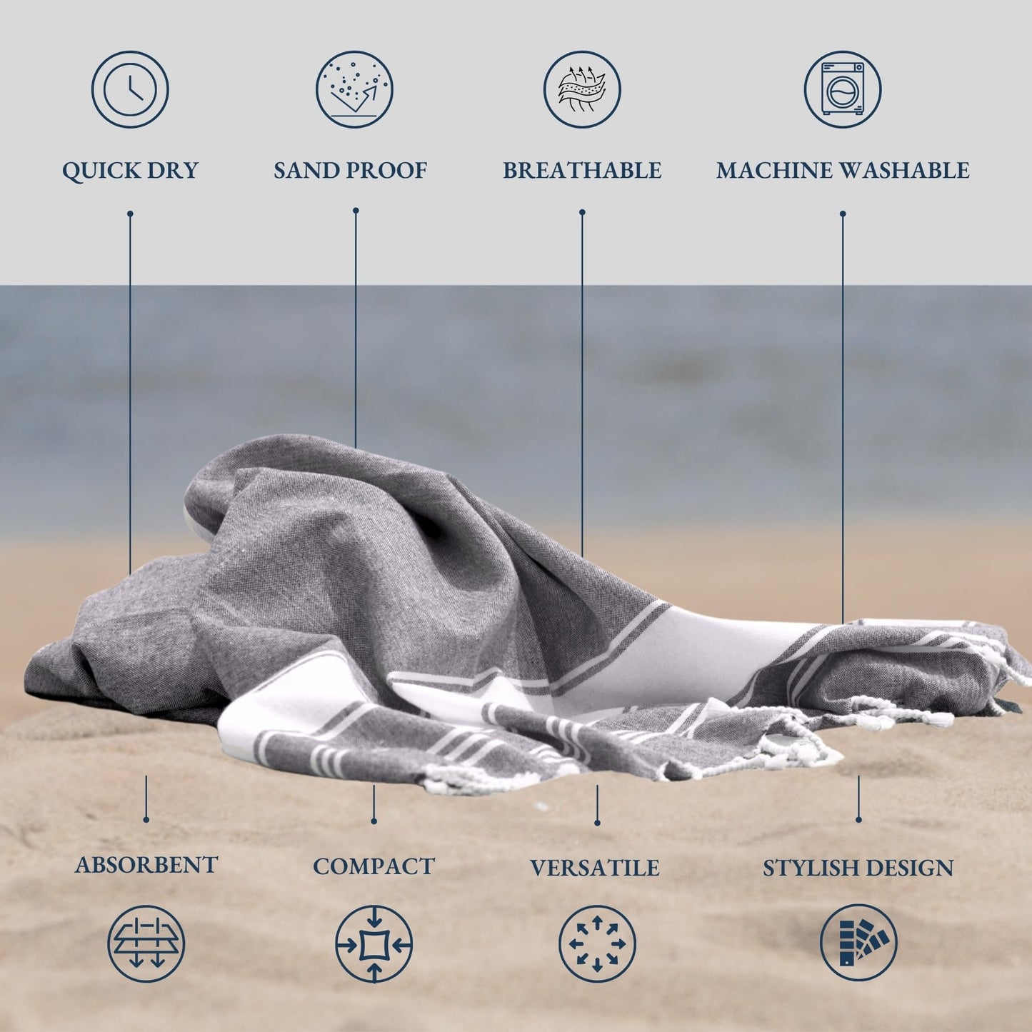 Lane Linen Beach Towels 6 Pack, Oversized Beach Towel, Pre-Washed Large Beach Towel, Stylish Pool Towels for Adults, Quick Dry Beach Towel, Lightweight Travel Towel, 39"x71" - Multi Colors