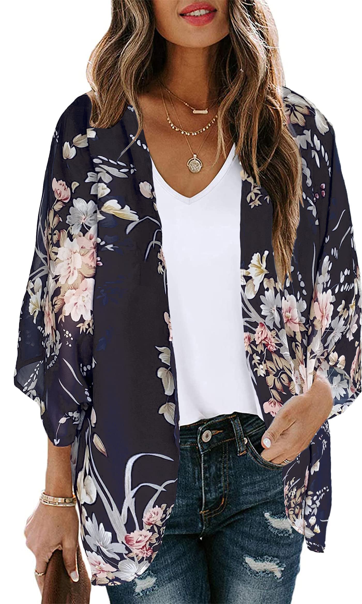 CHICALLURE Womens Summer Tops Kimono Cardigan Floral Beach Cover up Casual Jackets Shirts