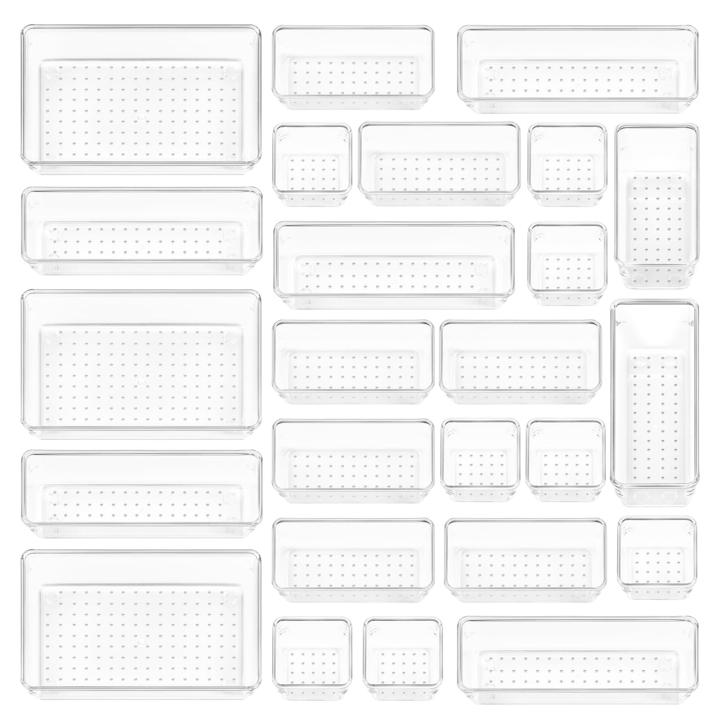 Vtopmart 25 PCS Plastic Clear Drawer Organizer, Acrylic Desk Drawer organizers, Organization and Storage for Makeup, Bathroom, Office, kitchen, Bedroom