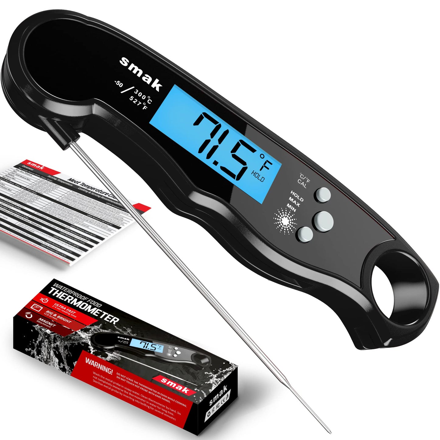 Digital Instant Read Meat Thermometer - Waterproof Kitchen Food Cooking Thermometer with Backlight LCD - Best Super Fast Electric Meat Thermometer Probe for BBQ Grilling Smoker Baking Turkey