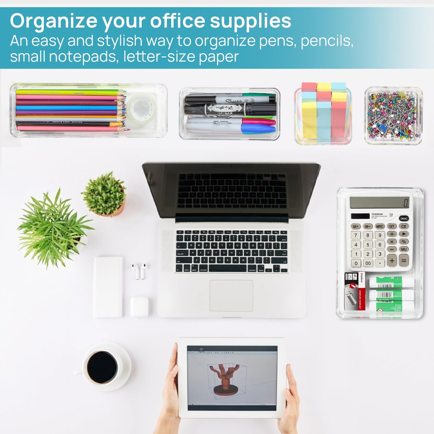 Vtopmart 25 PCS Plastic Clear Drawer Organizer, Acrylic Desk Drawer organizers, Organization and Storage for Makeup, Bathroom, Office, kitchen, Bedroom