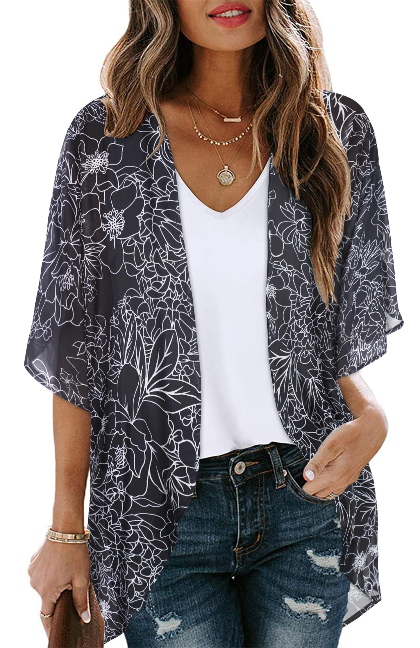 CHICALLURE Womens Summer Tops Kimono Cardigan Floral Beach Cover up Casual Jackets Shirts