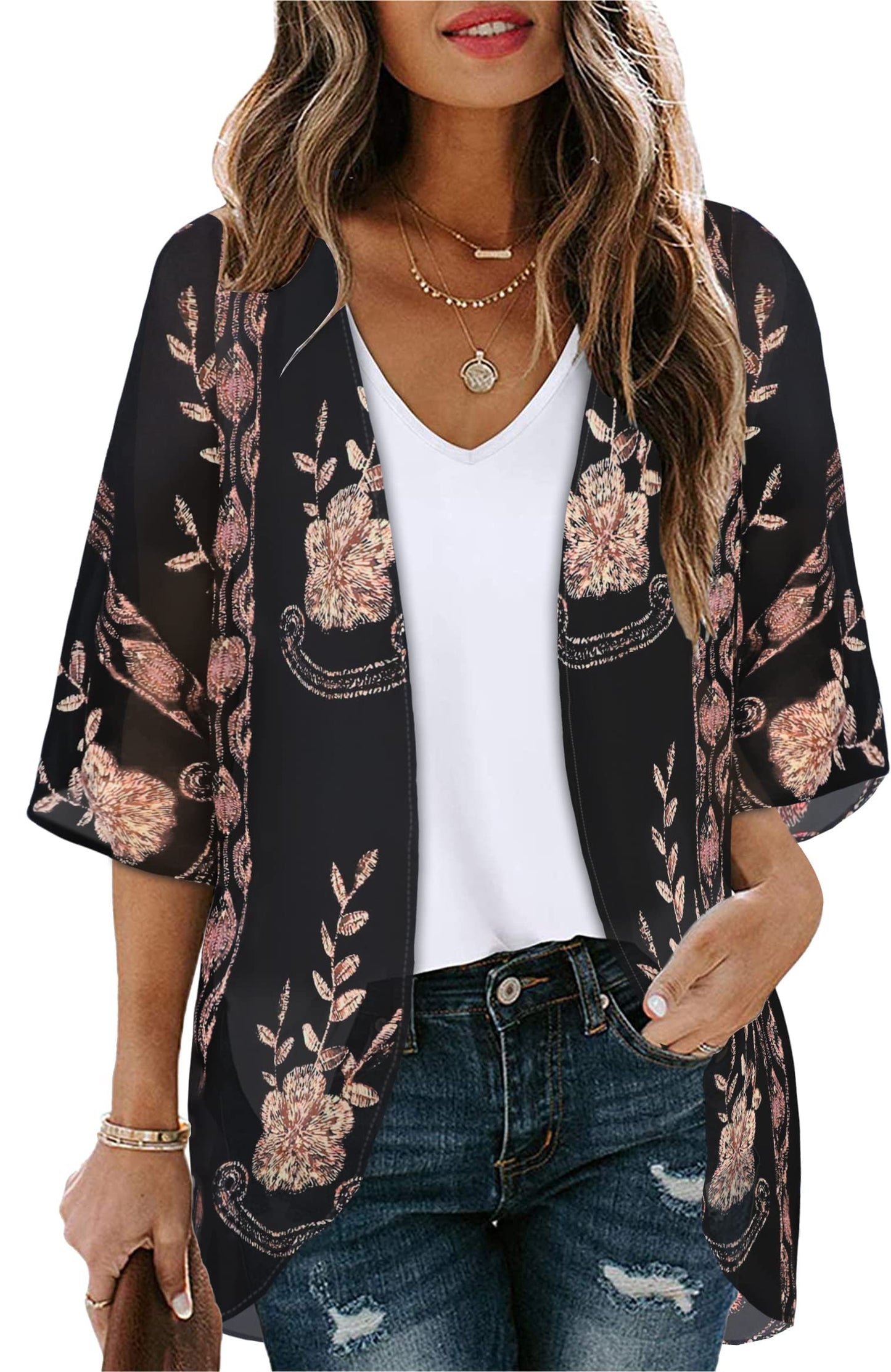 CHICALLURE Womens Summer Tops Kimono Cardigan Floral Beach Cover up Casual Jackets Shirts