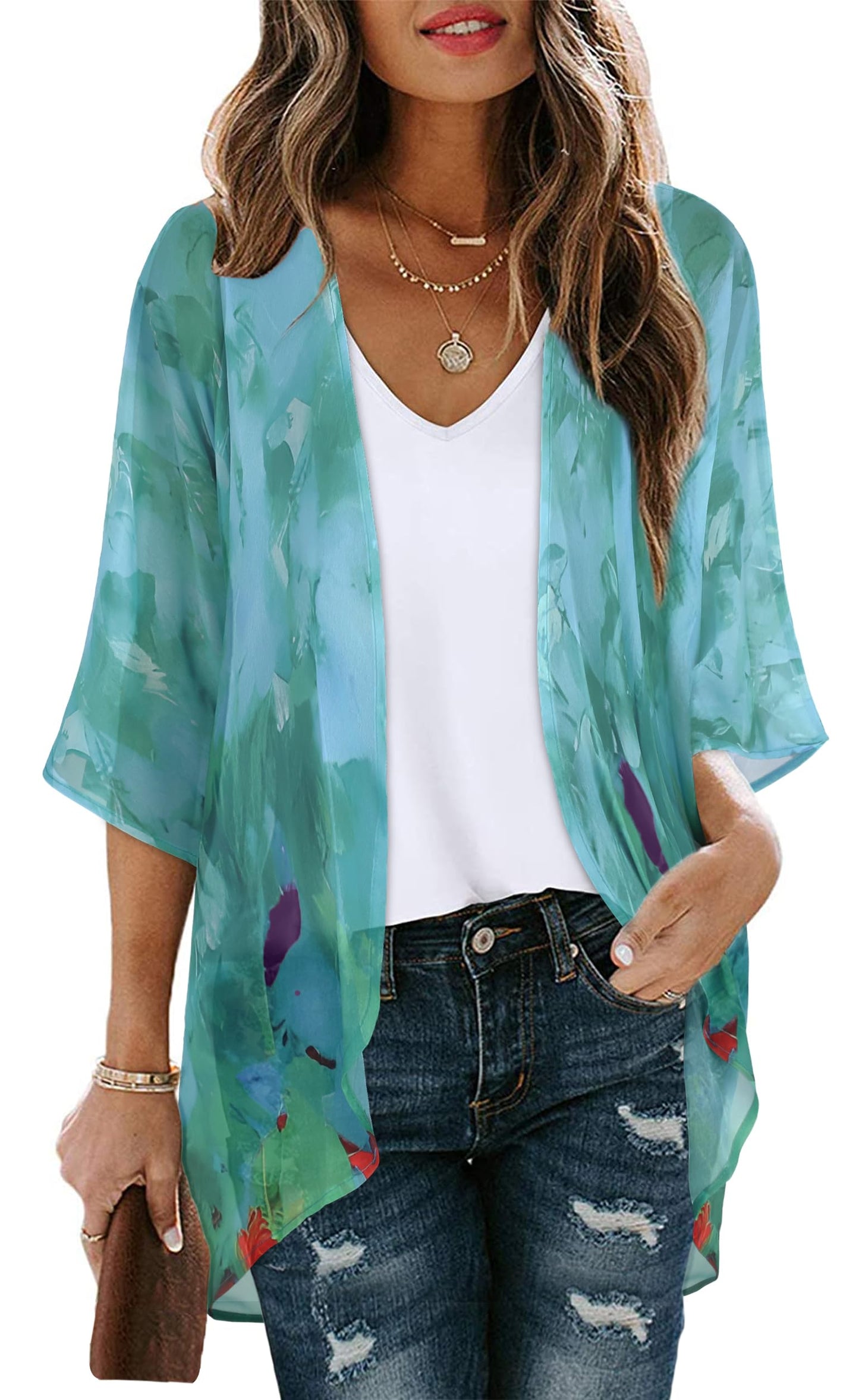 CHICALLURE Womens Summer Tops Kimono Cardigan Floral Beach Cover up Casual Jackets Shirts