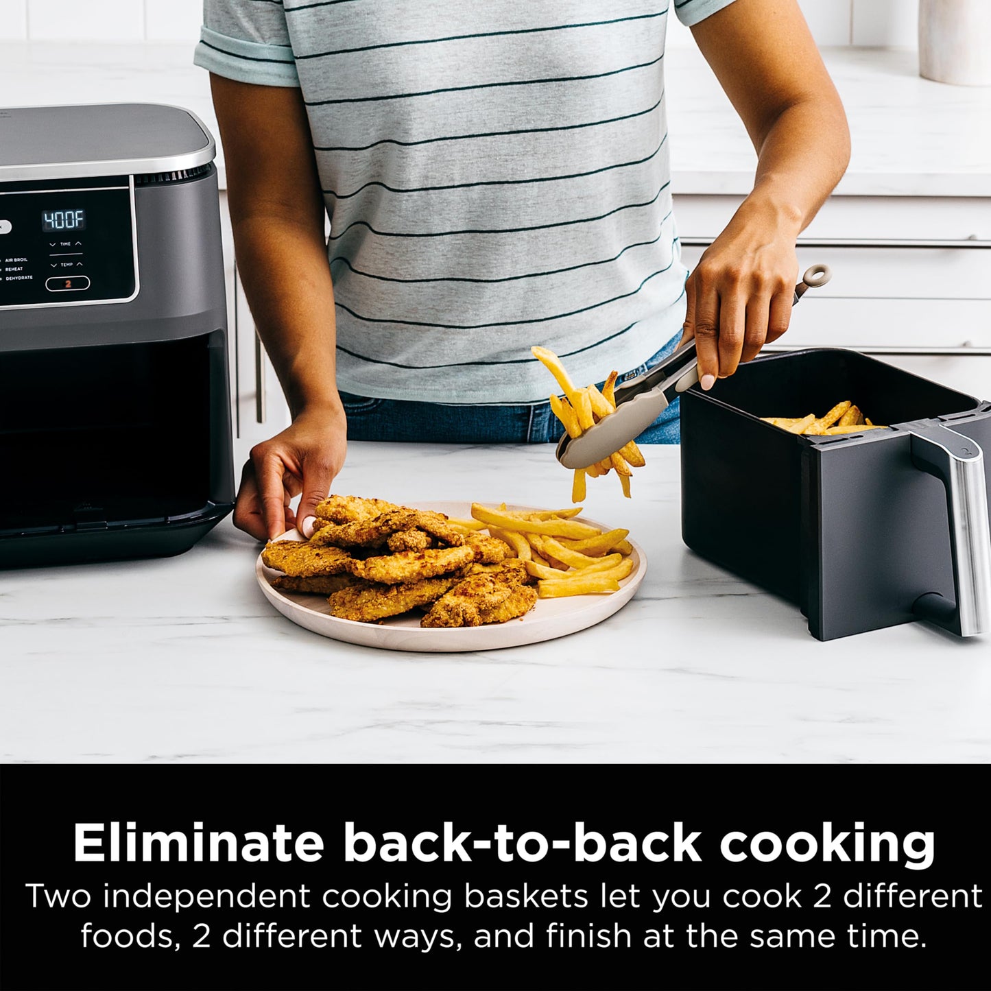 Ninja Foodi 6-in-1 8-qt. (7.6L) 2-Basket Air Fryer DualZone Technology, Match Cook & Smart Finish to Roast, Broil, Dehydrate & More for Quick, Easy Meals, Slate Grey (DZ201C) Canadian Version