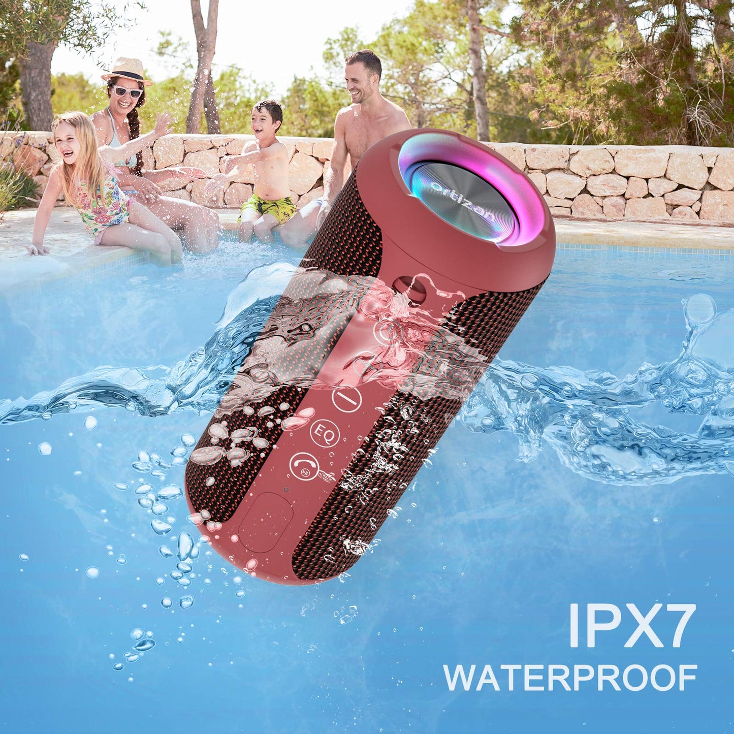 Ortizan Portable Bluetooth Speaker, IPX7 Waterproof Wireless Speaker with 24W Loud Stereo Sound, Outdoor Speakers with Bluetooth 5.0, 30H Playtime,66ft Bluetooth Range, Dual Pairing for Home