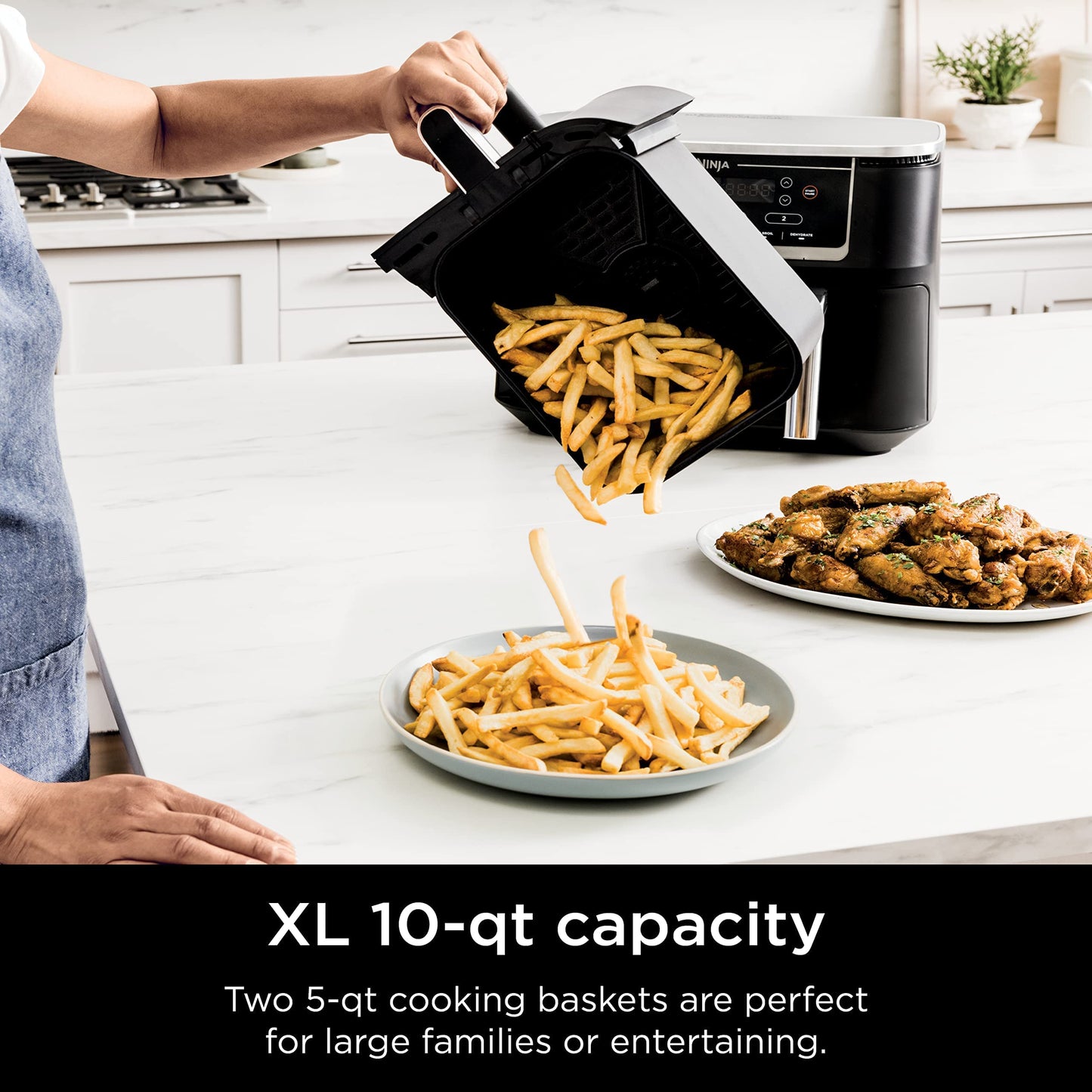 Ninja Foodi 6-in-1 8-qt. (7.6L) 2-Basket Air Fryer DualZone Technology, Match Cook & Smart Finish to Roast, Broil, Dehydrate & More for Quick, Easy Meals, Slate Grey (DZ201C) Canadian Version