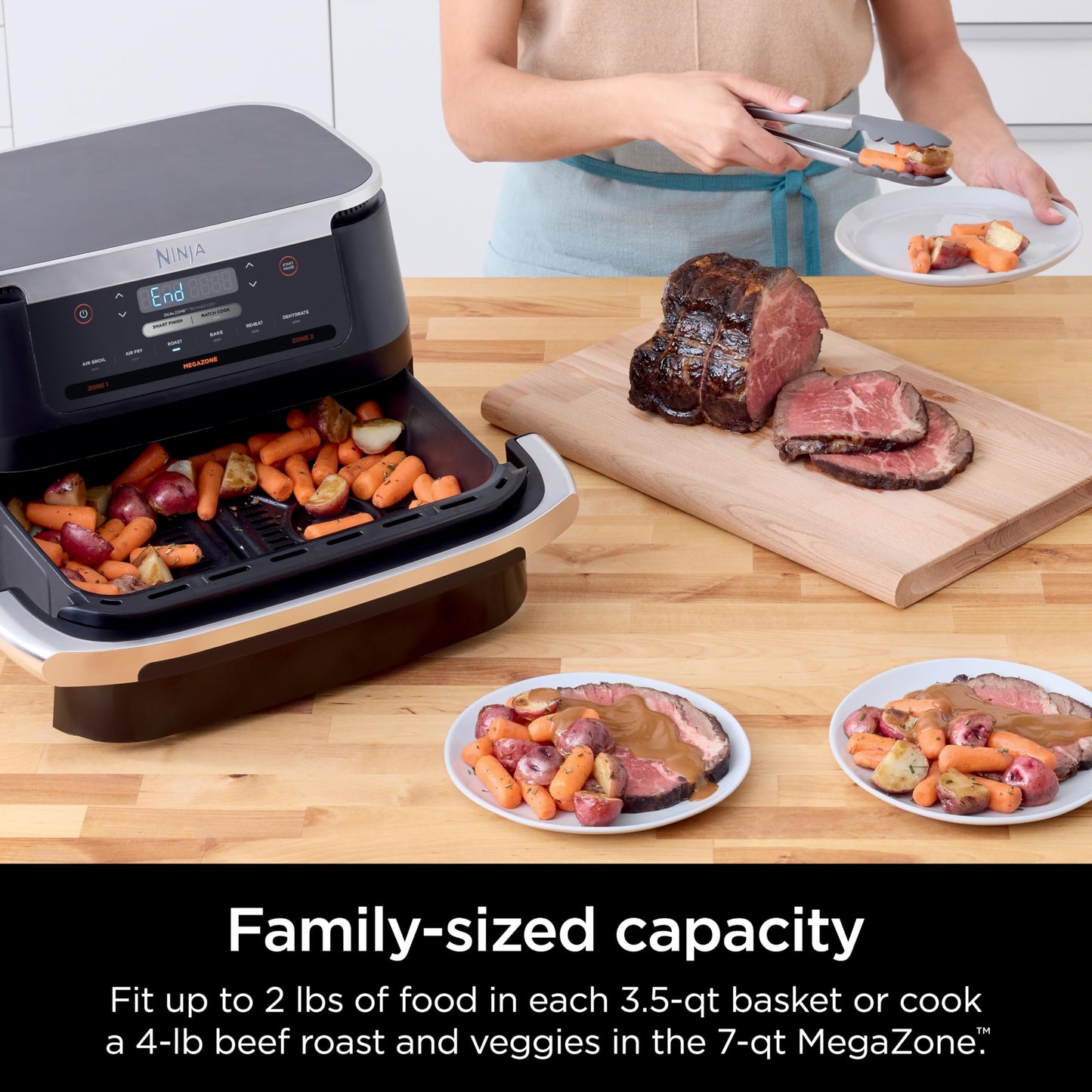 Ninja Foodi 6-in-1 8-qt. (7.6L) 2-Basket Air Fryer DualZone Technology, Match Cook & Smart Finish to Roast, Broil, Dehydrate & More for Quick, Easy Meals, Slate Grey (DZ201C) Canadian Version