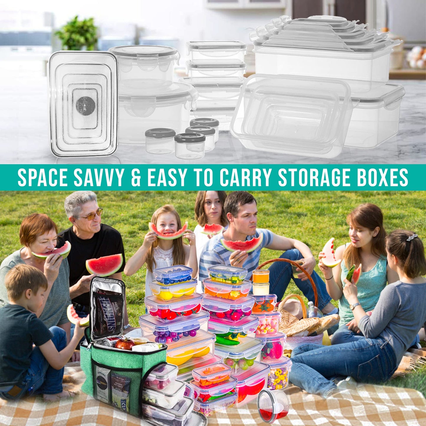50 Pcs Large Food Storage Containers with Lids Airtight-85 oz to Sauces Box-Total 526Oz Stackable Kitchen Bowls Set Meal Prep Containers-BPA Free Leak proof Plastic Freezer Microwave safe