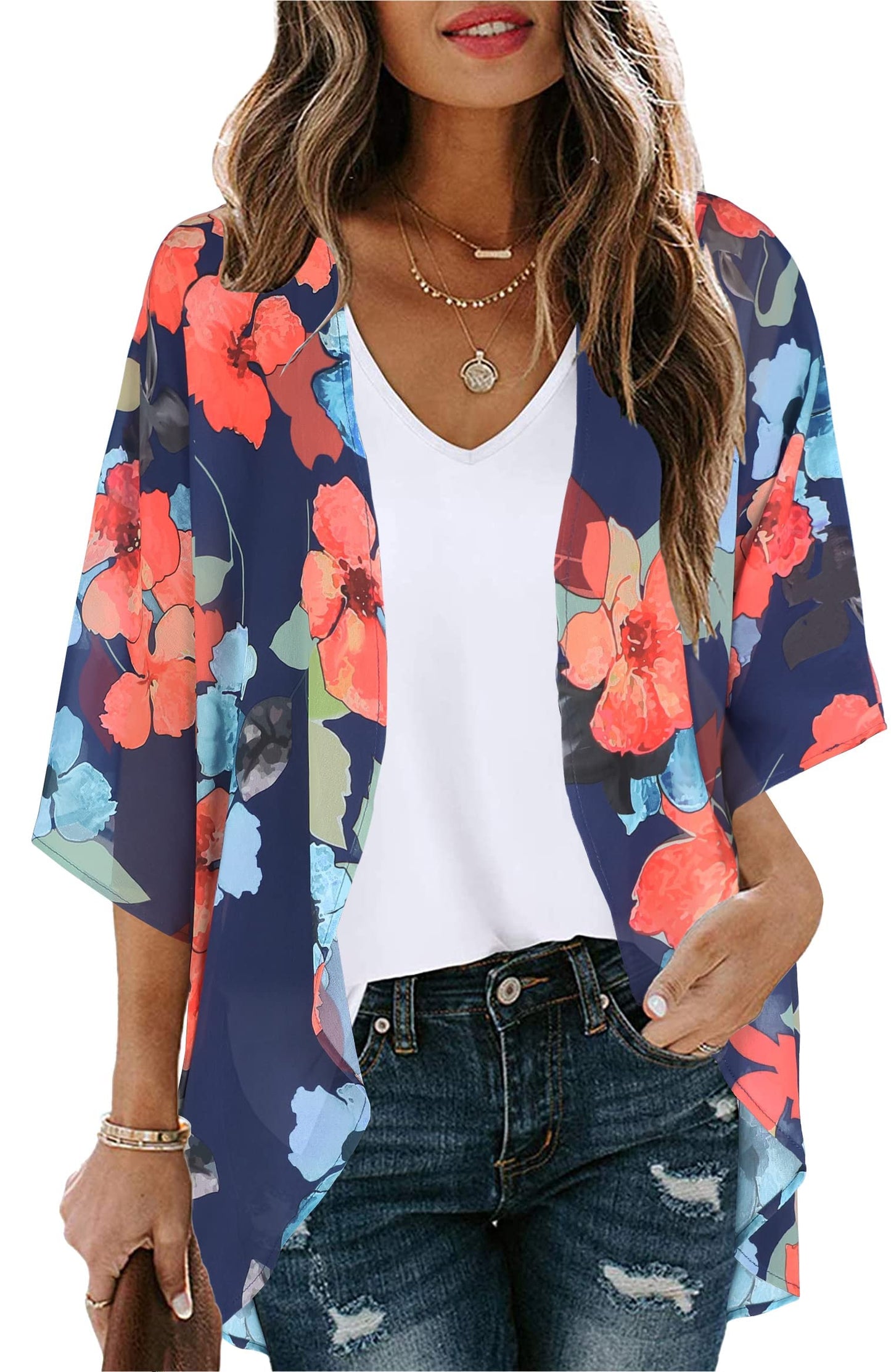 CHICALLURE Womens Summer Tops Kimono Cardigan Floral Beach Cover up Casual Jackets Shirts