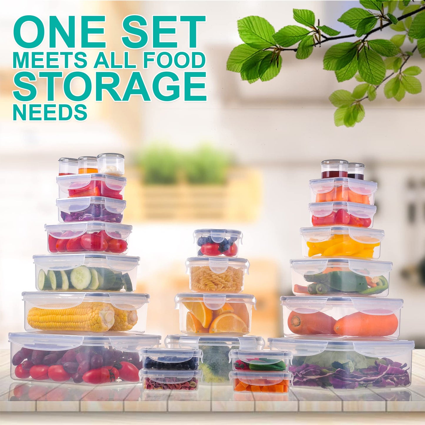 50 Pcs Large Food Storage Containers with Lids Airtight-85 oz to Sauces Box-Total 526Oz Stackable Kitchen Bowls Set Meal Prep Containers-BPA Free Leak proof Plastic Freezer Microwave safe