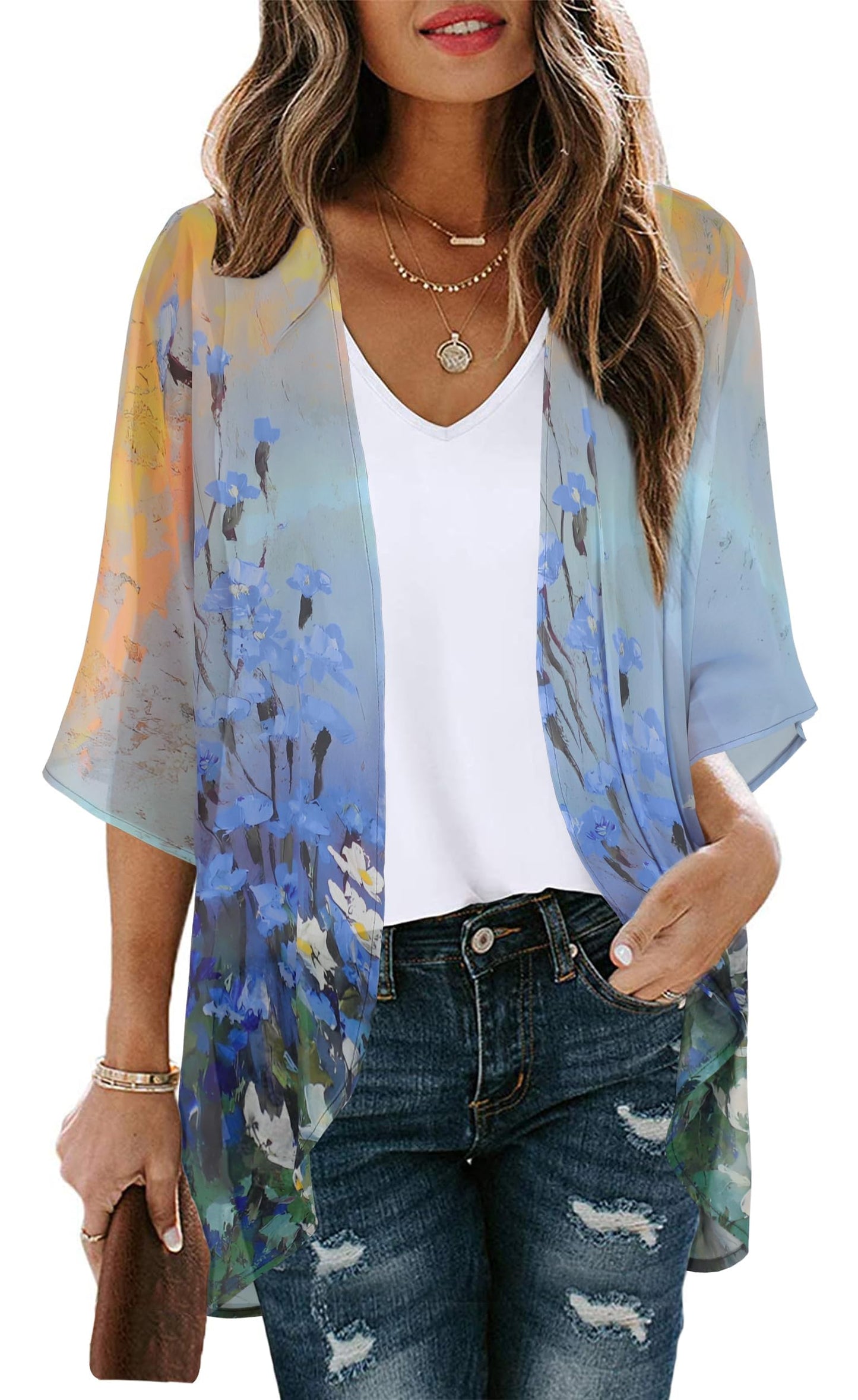 CHICALLURE Womens Summer Tops Kimono Cardigan Floral Beach Cover up Casual Jackets Shirts