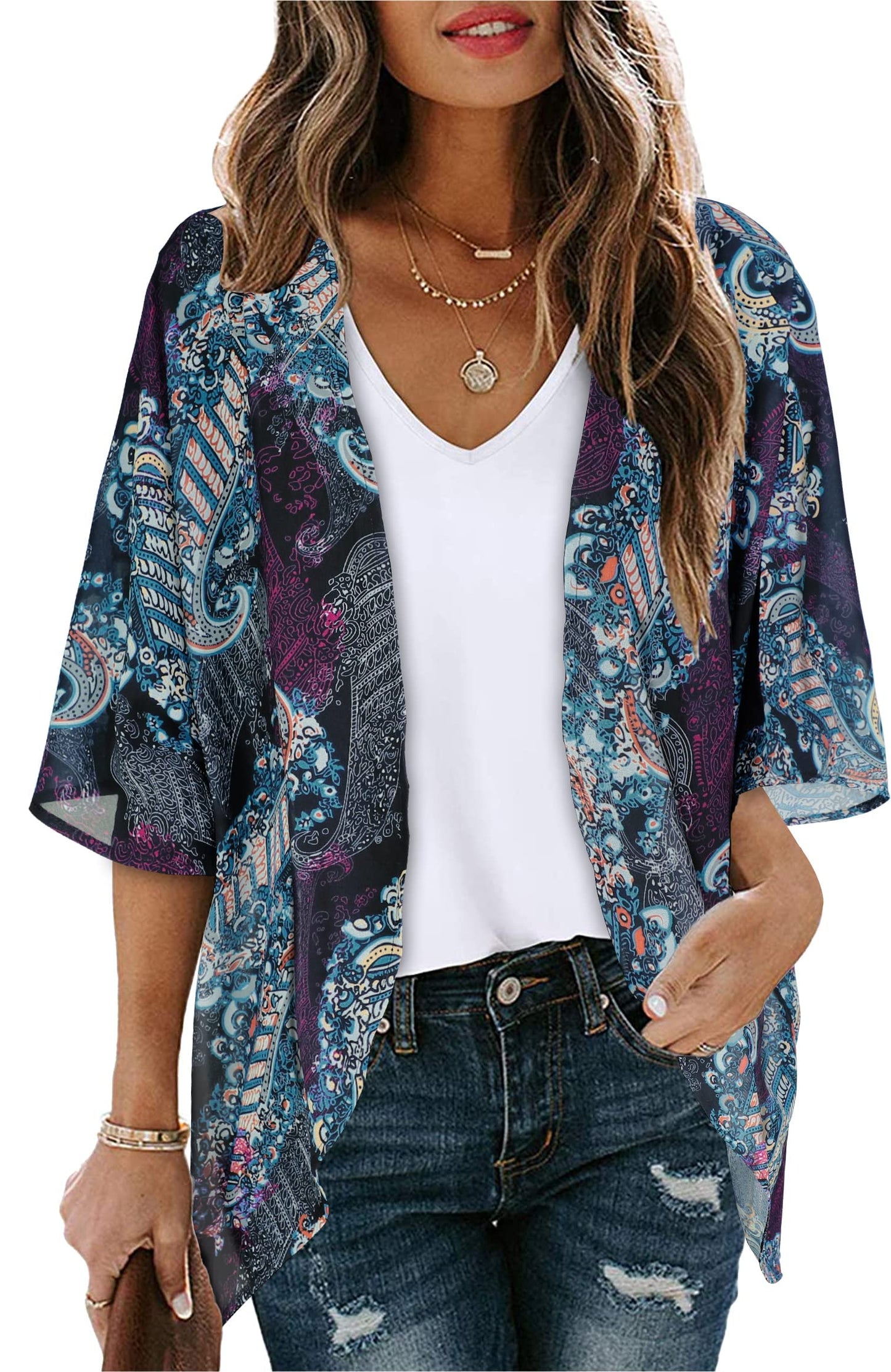 CHICALLURE Womens Summer Tops Kimono Cardigan Floral Beach Cover up Casual Jackets Shirts