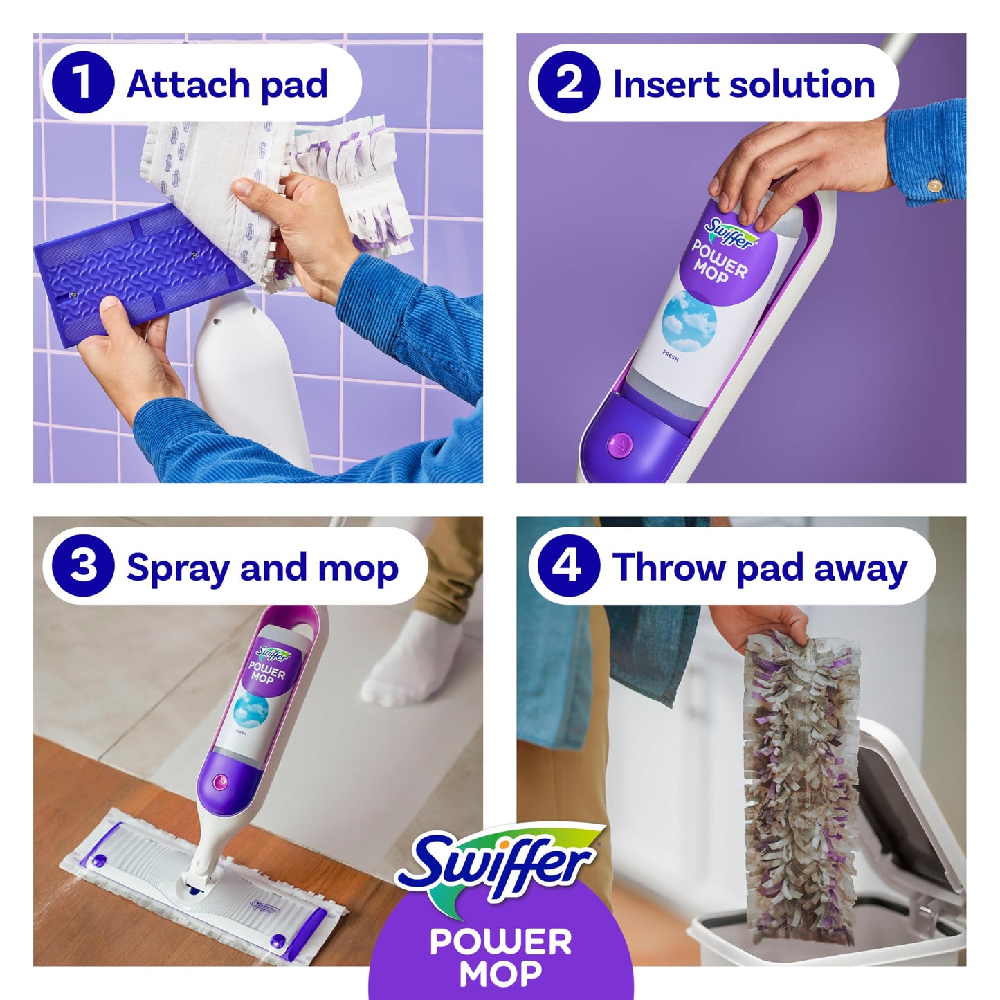 Swiffer PowerMop Multi-Surface Mop Kit for Floor Cleaning, Fresh Scent, Mopping Kit Includes PowerMop, 2 Mopping Pad Refills, 1 Floor Cleaning Solution with Fresh Scent and 2 Batteries