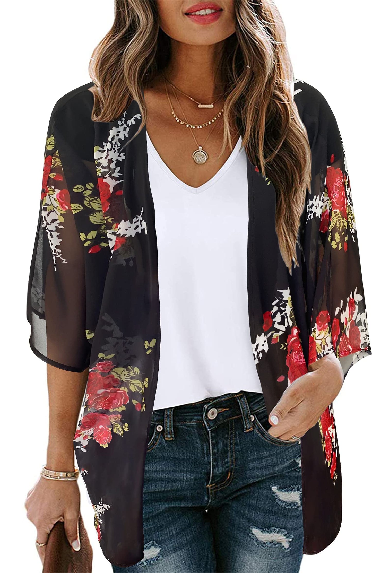 CHICALLURE Womens Summer Tops Kimono Cardigan Floral Beach Cover up Casual Jackets Shirts