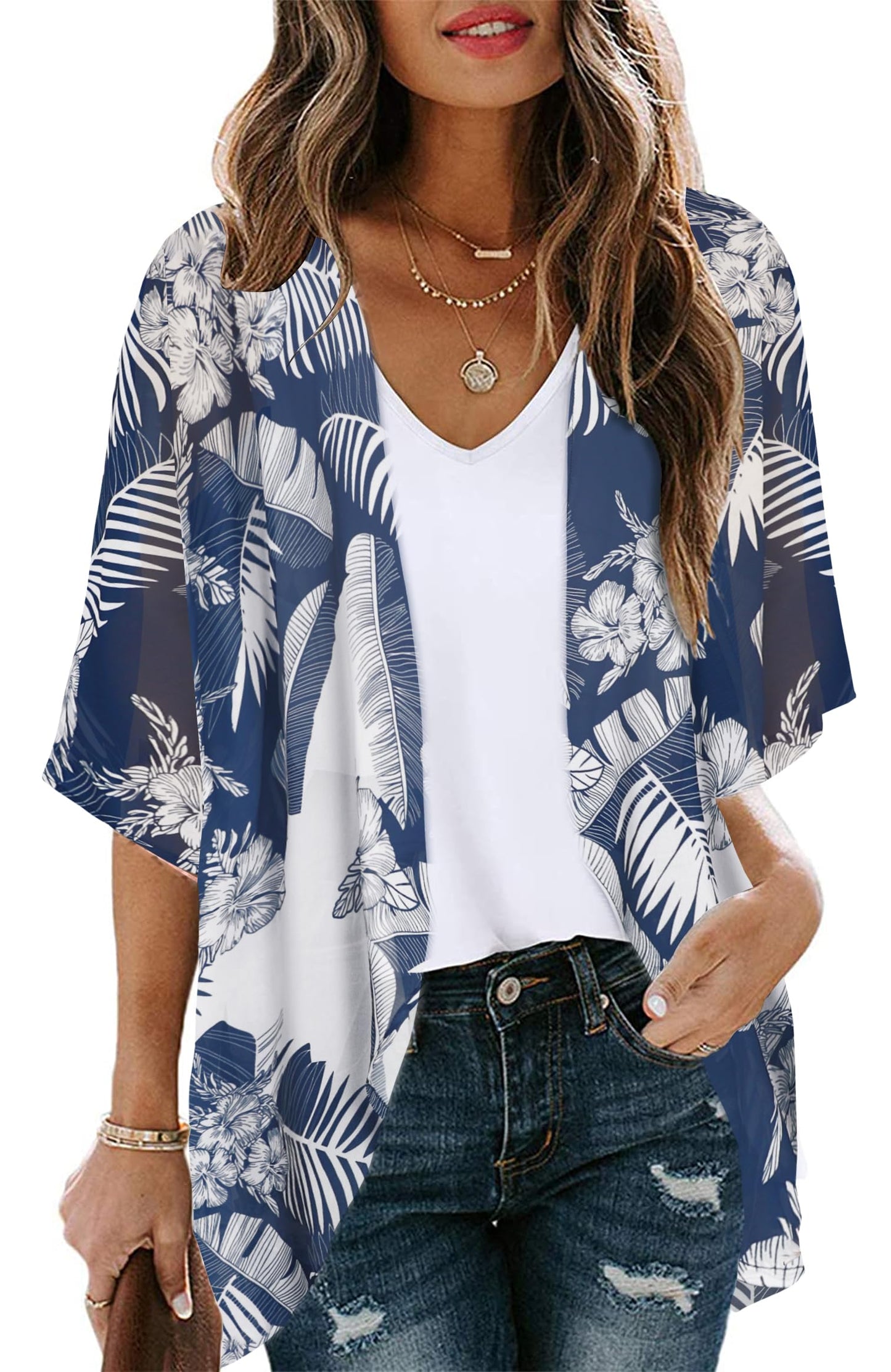 CHICALLURE Womens Summer Tops Kimono Cardigan Floral Beach Cover up Casual Jackets Shirts
