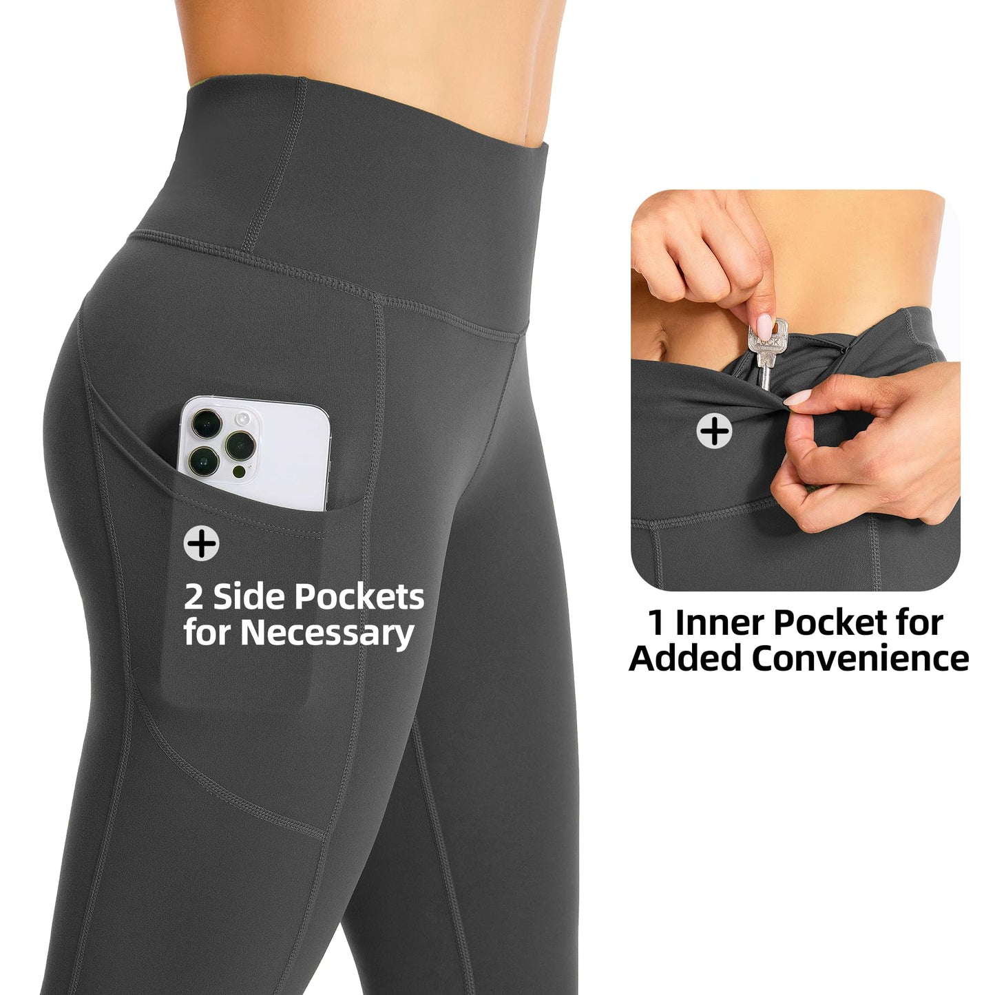 GymCope Leggings for Women with Tummy Control, 3 Pockets Yoga Pants, Non-See-Through Fabric for Yoga, Running, Gym