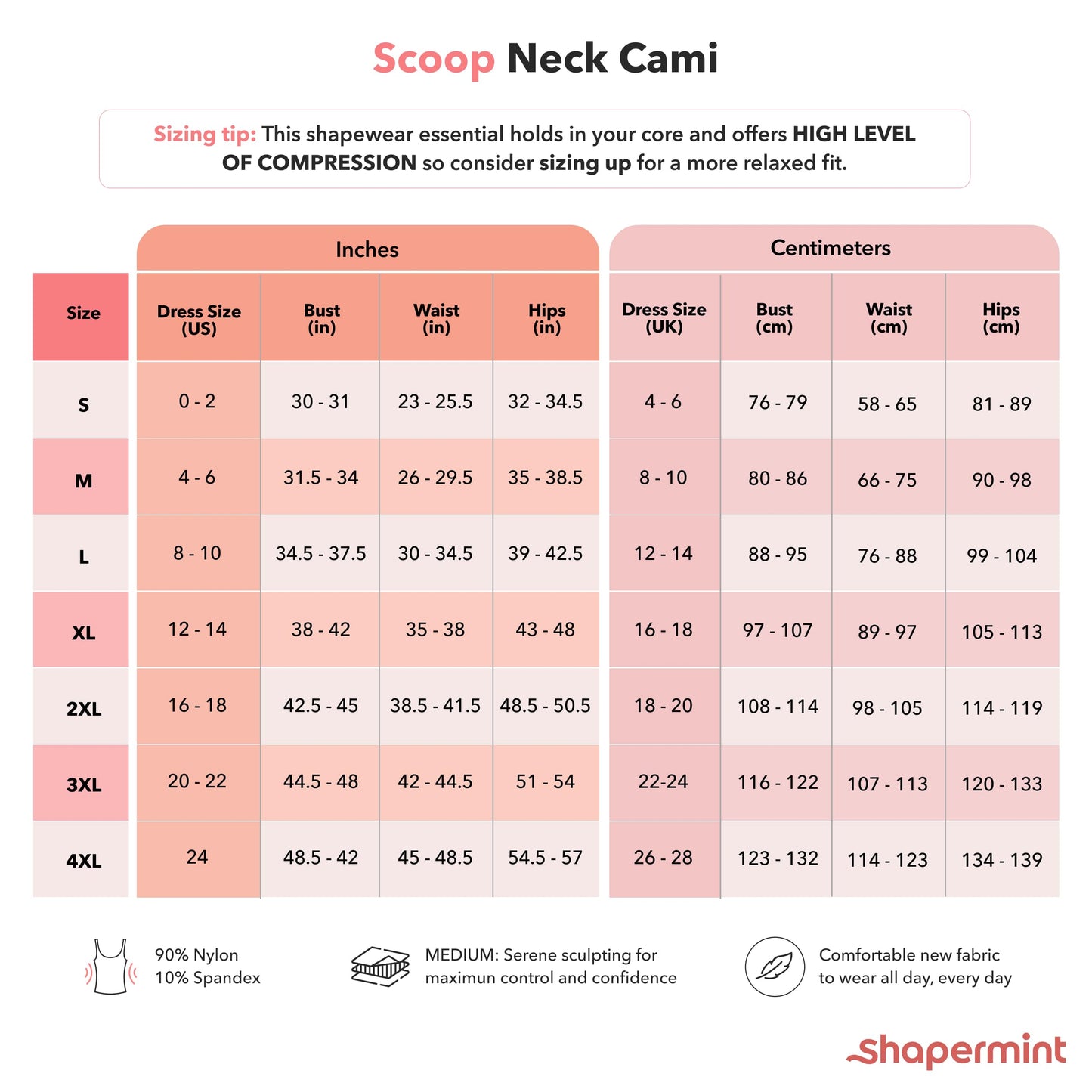 SHAPERMINT High Compression Womens Tops - Scoop Neck Cami - Tank Top for Women, Camisole for Women