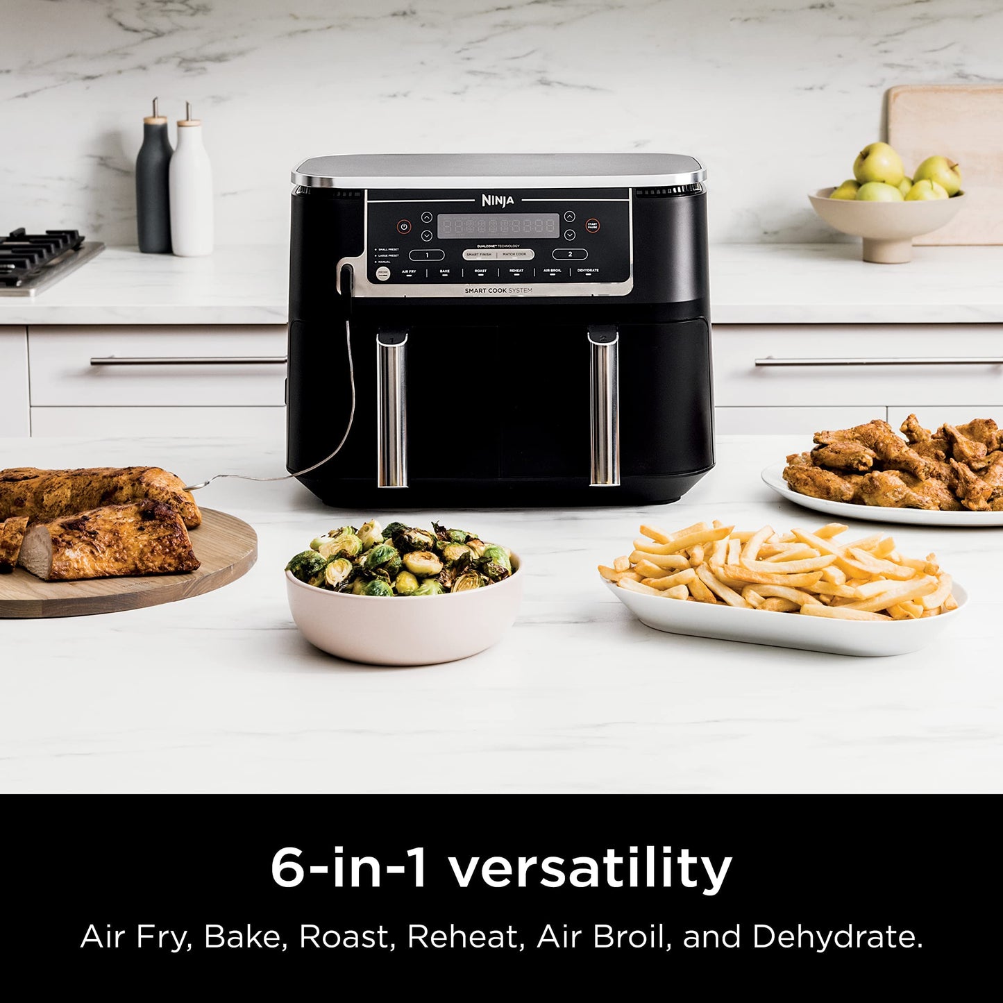 Ninja Foodi 6-in-1 8-qt. (7.6L) 2-Basket Air Fryer DualZone Technology, Match Cook & Smart Finish to Roast, Broil, Dehydrate & More for Quick, Easy Meals, Slate Grey (DZ201C) Canadian Version