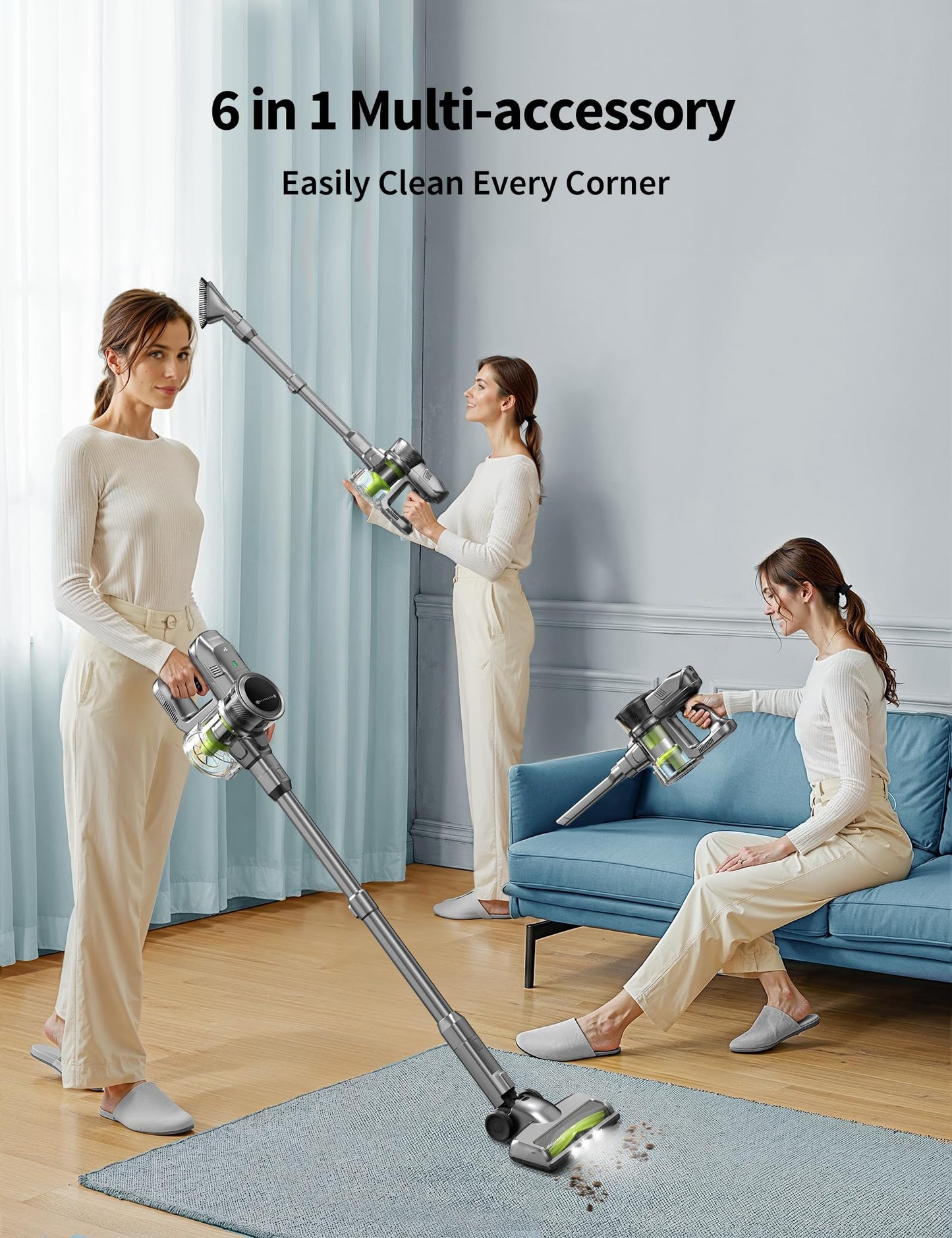 Kalado Cordless Vacuum Cleaners, 26KPA Cordless Stick Vacuum,40Min Detachable Battery,Self -Standing Aspirateur Suction Power Brushless Motor,6 in 1 Carpet Cleaner Machine for Hardwood Floor Hair Car