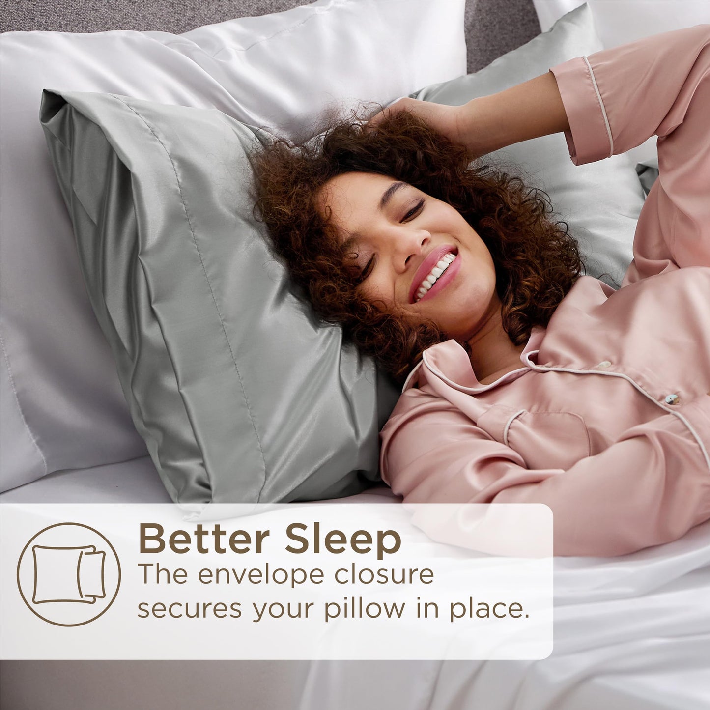 Bedsure Satin Pillow Case Queen Size 2 Pack - Similar to Silk Pillow Cases, Silky Pillowcase Covers for Hair and Skin with Envelope Closure, Gifts for Women Men, Grey, 20x30 Inches
