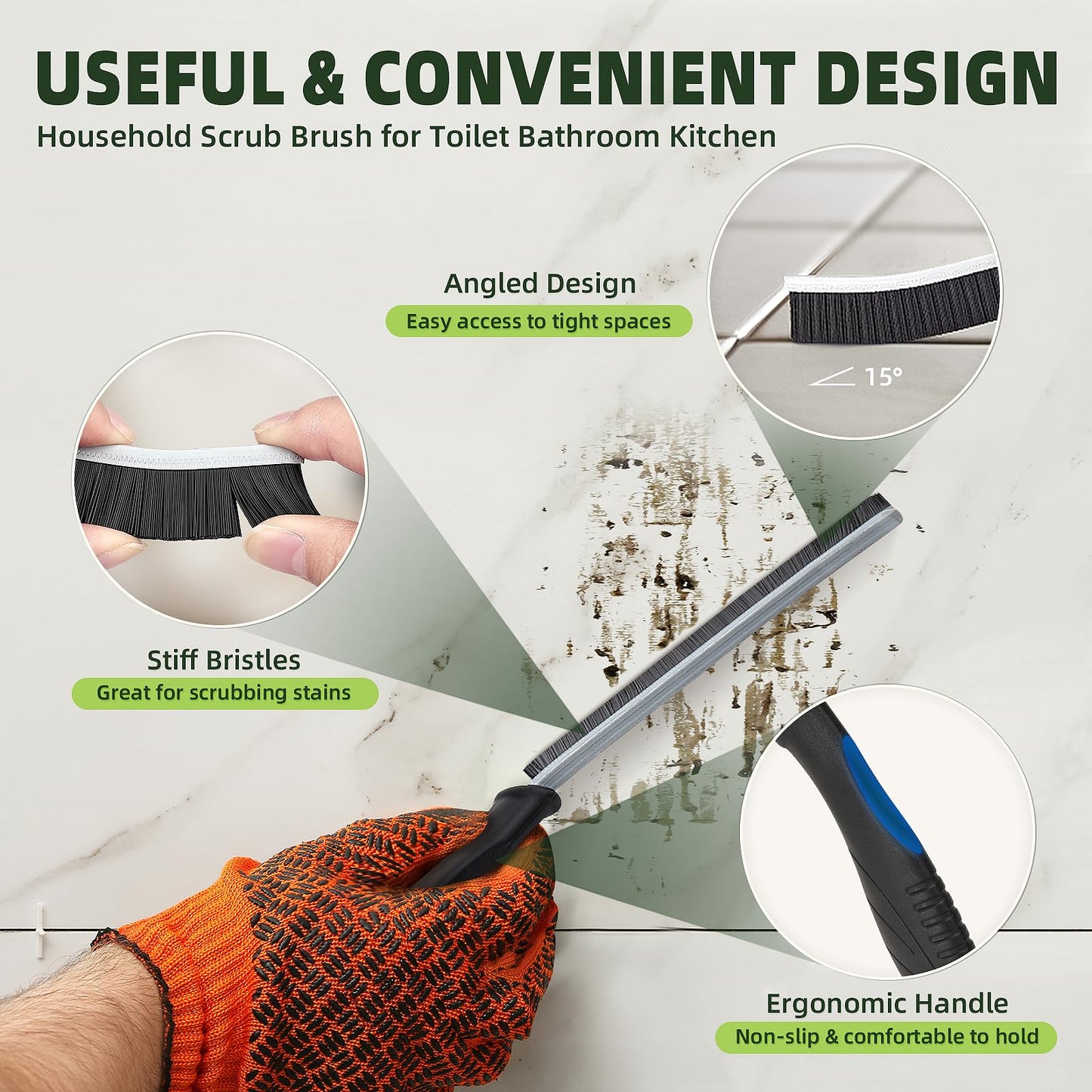 KMOSENIA Cleaning Brush - Hard Bristle Crevice Cleaning Brush for Tight Spaces, Gap Scrub Brush, Bathroom Grout Brush, Thin Cleaning Brushes for Household Use, Home Kitchen Toilet Cleaning Supplies