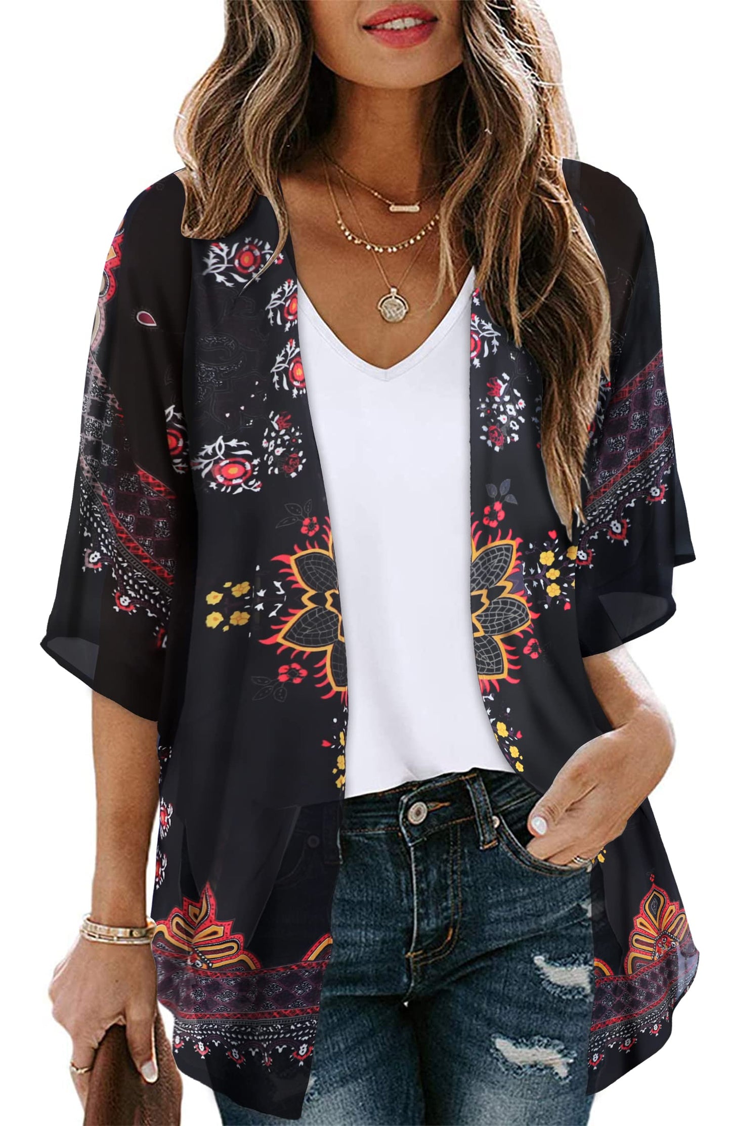 CHICALLURE Womens Summer Tops Kimono Cardigan Floral Beach Cover up Casual Jackets Shirts