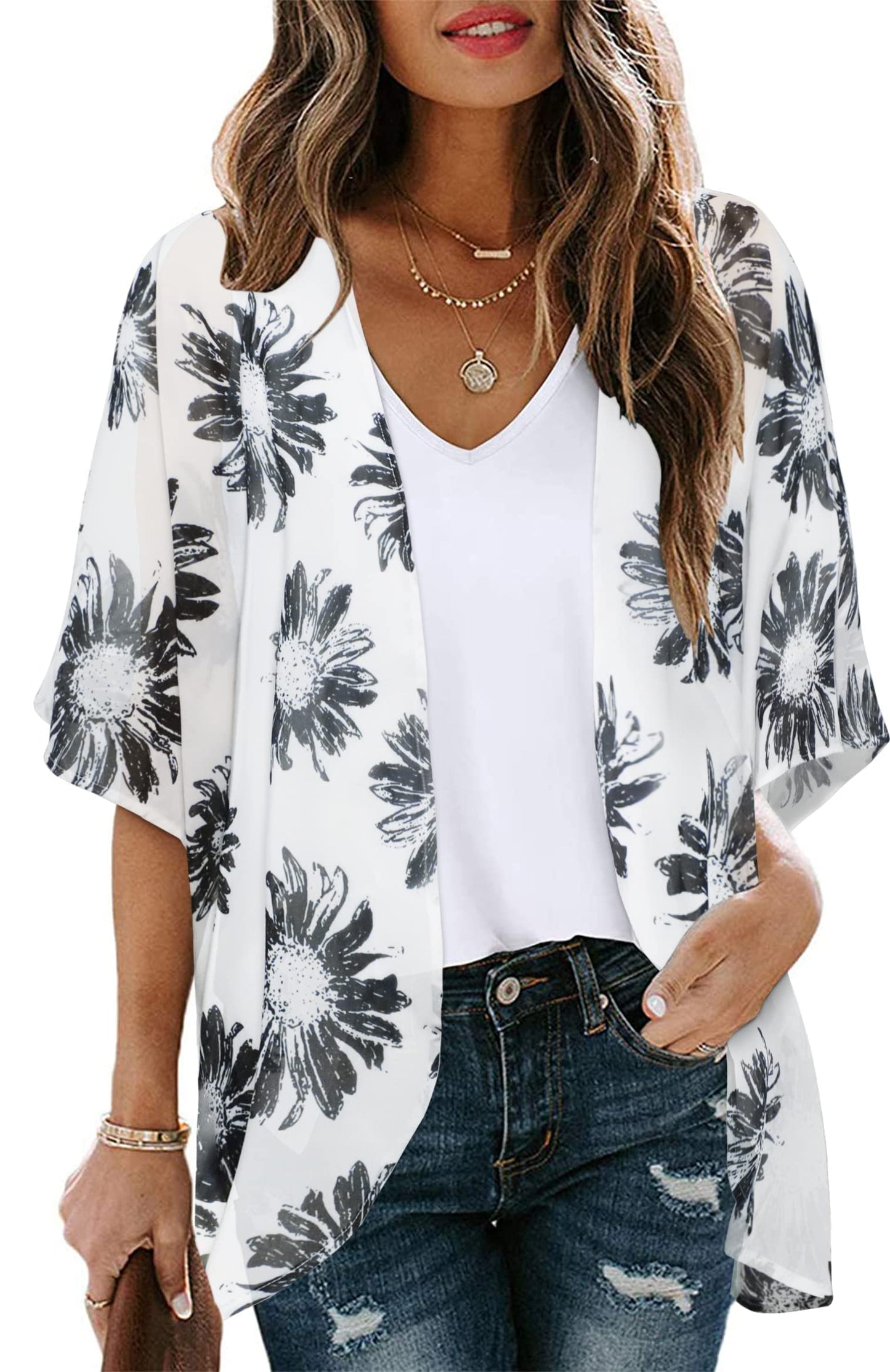 CHICALLURE Womens Summer Tops Kimono Cardigan Floral Beach Cover up Casual Jackets Shirts
