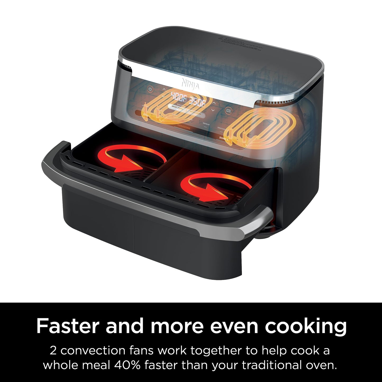 Ninja Foodi 6-in-1 8-qt. (7.6L) 2-Basket Air Fryer DualZone Technology, Match Cook & Smart Finish to Roast, Broil, Dehydrate & More for Quick, Easy Meals, Slate Grey (DZ201C) Canadian Version