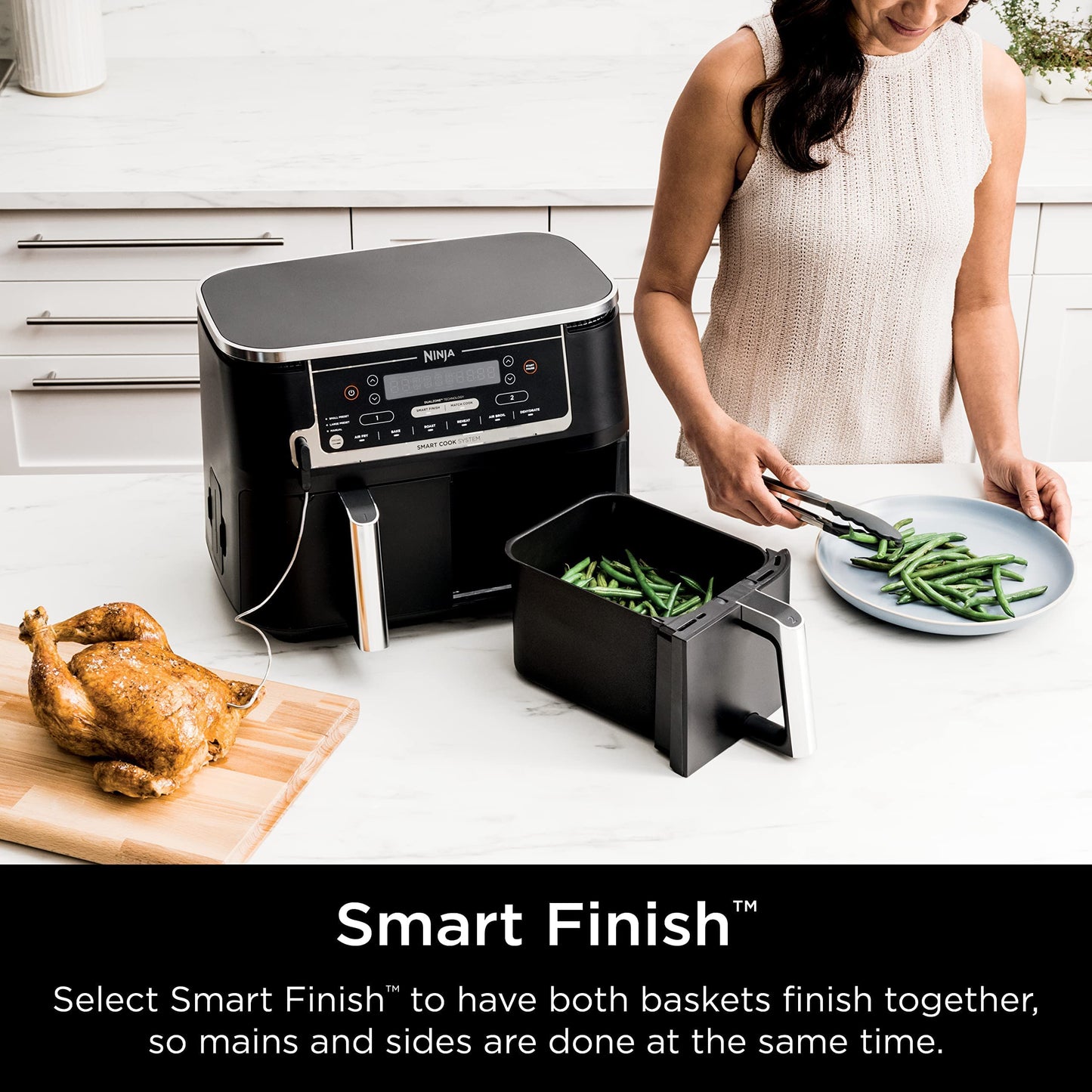 Ninja Foodi 6-in-1 8-qt. (7.6L) 2-Basket Air Fryer DualZone Technology, Match Cook & Smart Finish to Roast, Broil, Dehydrate & More for Quick, Easy Meals, Slate Grey (DZ201C) Canadian Version