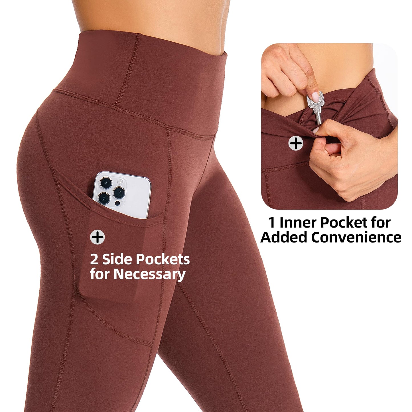 GymCope Leggings for Women with Tummy Control, 3 Pockets Yoga Pants, Non-See-Through Fabric for Yoga, Running, Gym