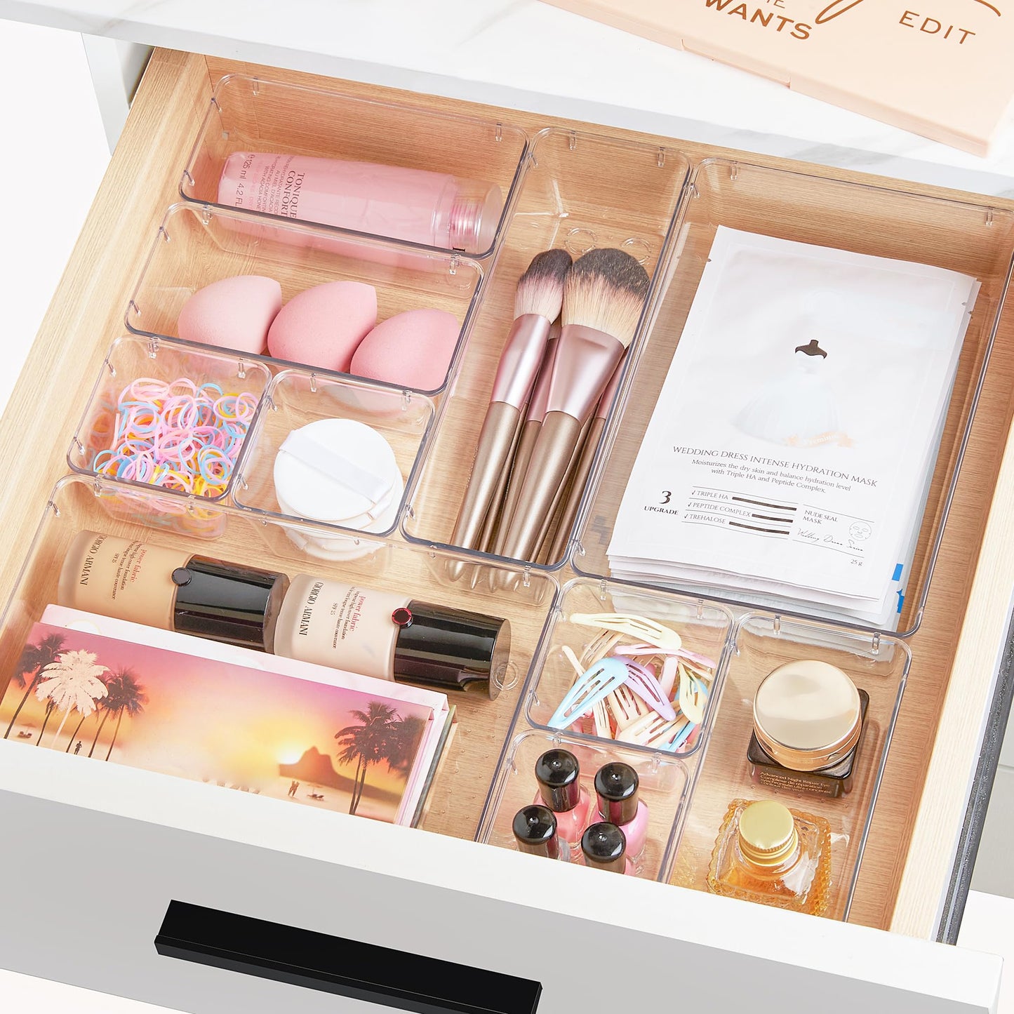 Vtopmart 25 PCS Plastic Clear Drawer Organizer, Acrylic Desk Drawer organizers, Organization and Storage for Makeup, Bathroom, Office, kitchen, Bedroom