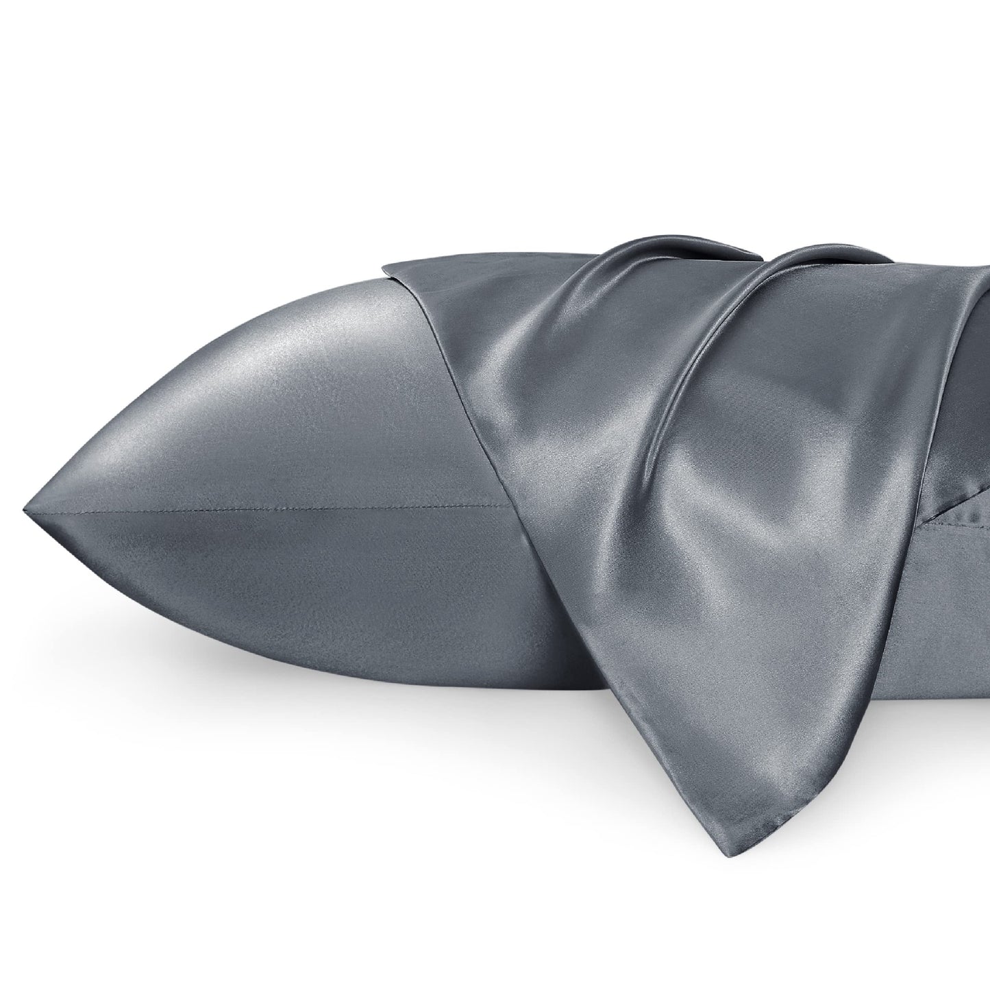 Bedsure Satin Pillow Case Queen Size 2 Pack - Similar to Silk Pillow Cases, Silky Pillowcase Covers for Hair and Skin with Envelope Closure, Gifts for Women Men, Grey, 20x30 Inches
