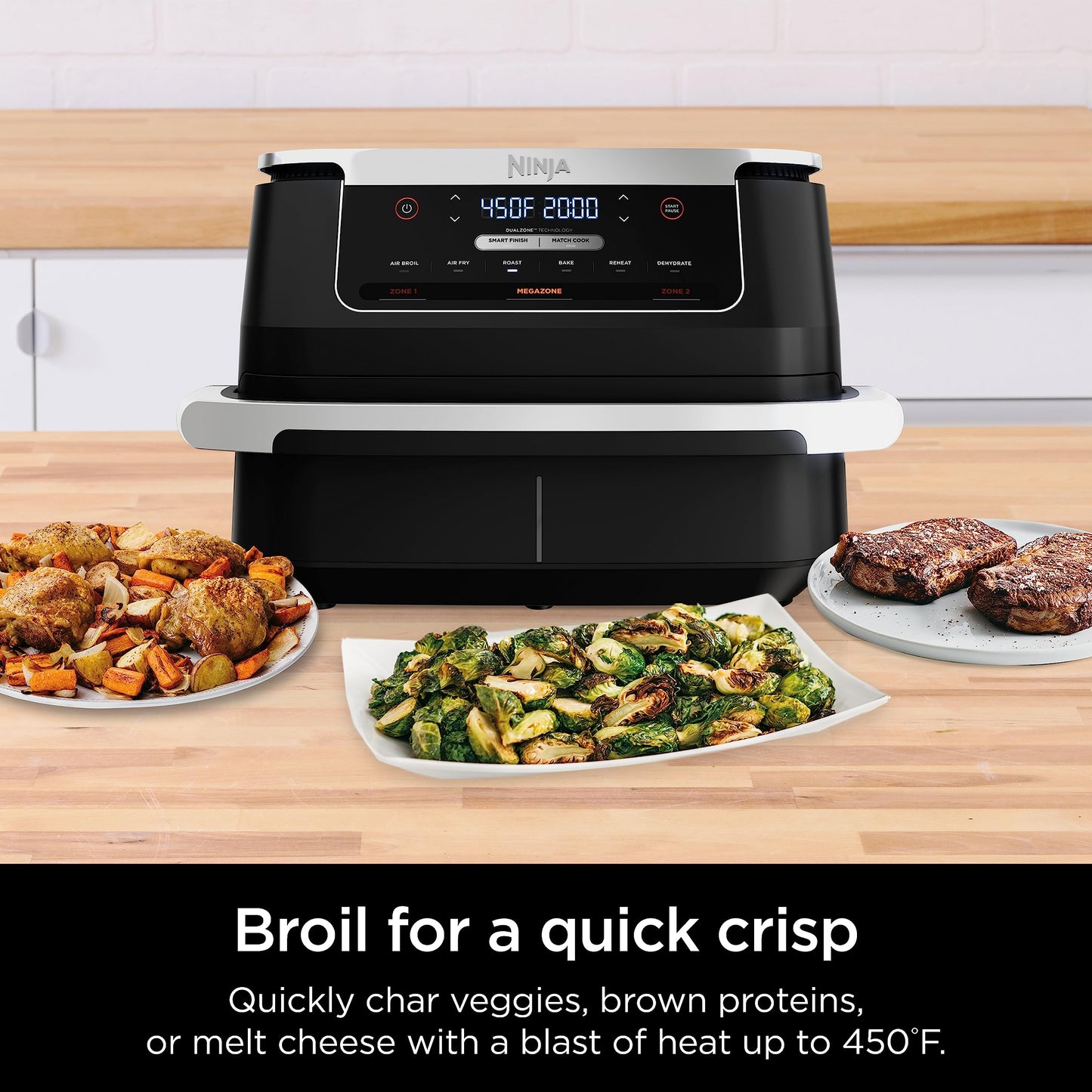 Ninja Foodi 6-in-1 8-qt. (7.6L) 2-Basket Air Fryer DualZone Technology, Match Cook & Smart Finish to Roast, Broil, Dehydrate & More for Quick, Easy Meals, Slate Grey (DZ201C) Canadian Version