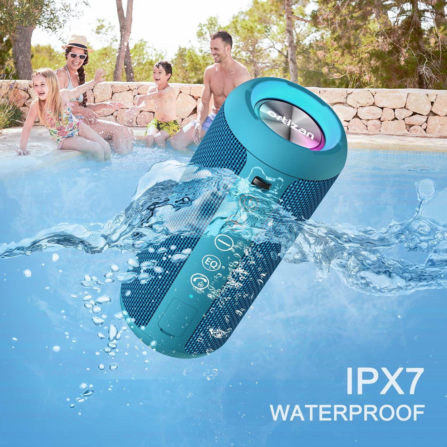 Ortizan Portable Bluetooth Speaker, IPX7 Waterproof Wireless Speaker with 24W Loud Stereo Sound, Outdoor Speakers with Bluetooth 5.0, 30H Playtime,66ft Bluetooth Range, Dual Pairing for Home