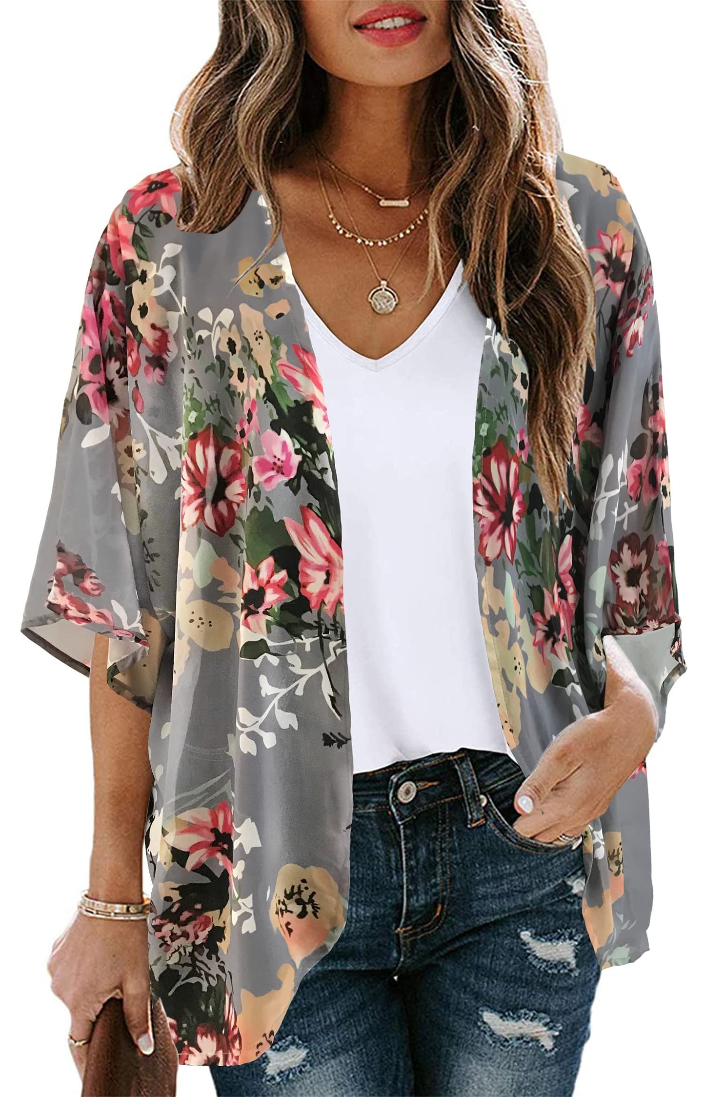 CHICALLURE Womens Summer Tops Kimono Cardigan Floral Beach Cover up Casual Jackets Shirts