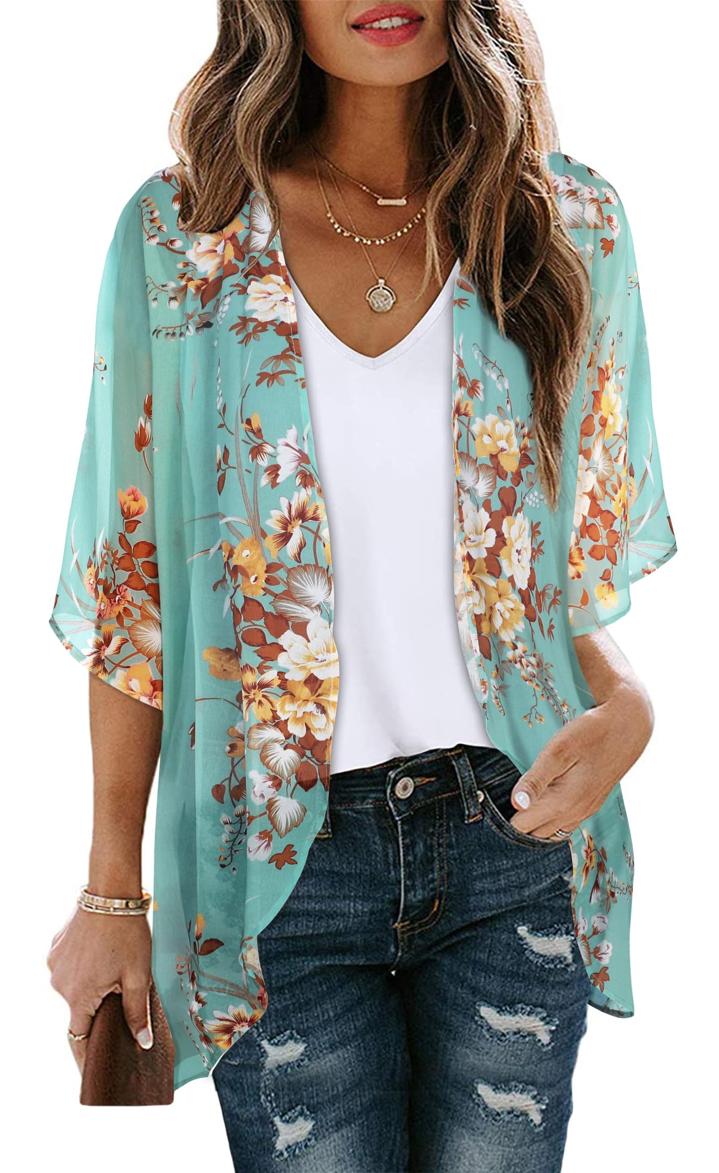 CHICALLURE Womens Summer Tops Kimono Cardigan Floral Beach Cover up Casual Jackets Shirts