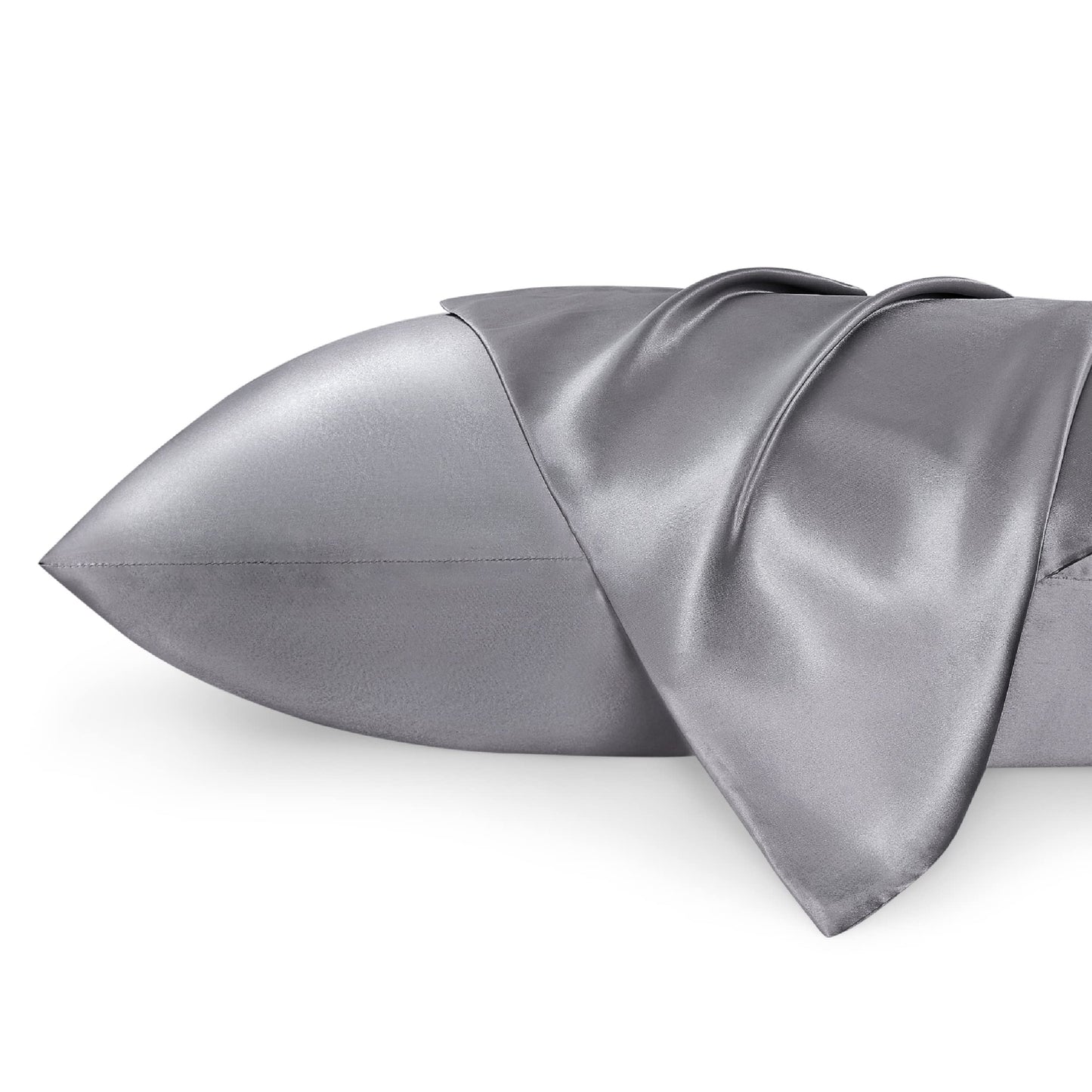 Bedsure Satin Pillow Case Queen Size 2 Pack - Similar to Silk Pillow Cases, Silky Pillowcase Covers for Hair and Skin with Envelope Closure, Gifts for Women Men, Grey, 20x30 Inches